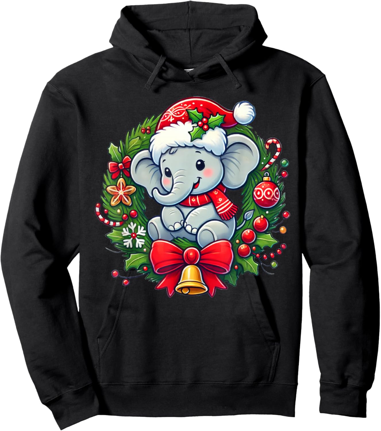 Elephant Santa Hat Christmas Xmas Hoodie - Hoodie | Black