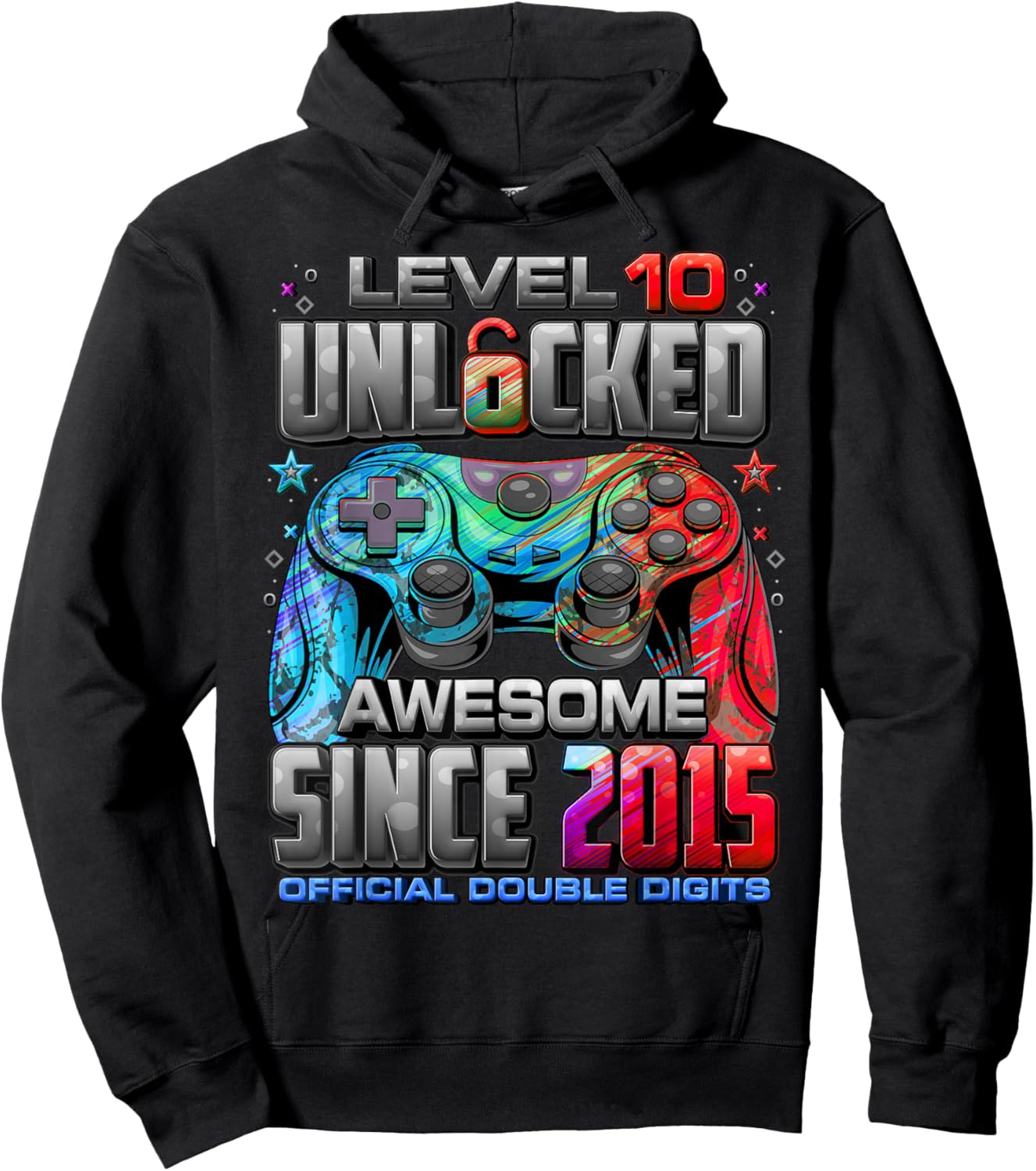 Level 10 Unlocked Awesome Since 2015 10th Birthday Gaming Hoodie - Hoodie | Black