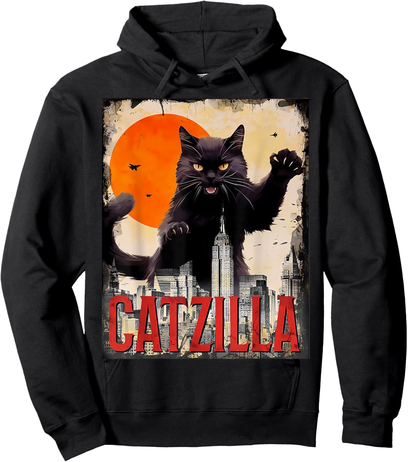 Catzilla Cat Art Funny Cat Gifts Hoodie - Hoodie | Black