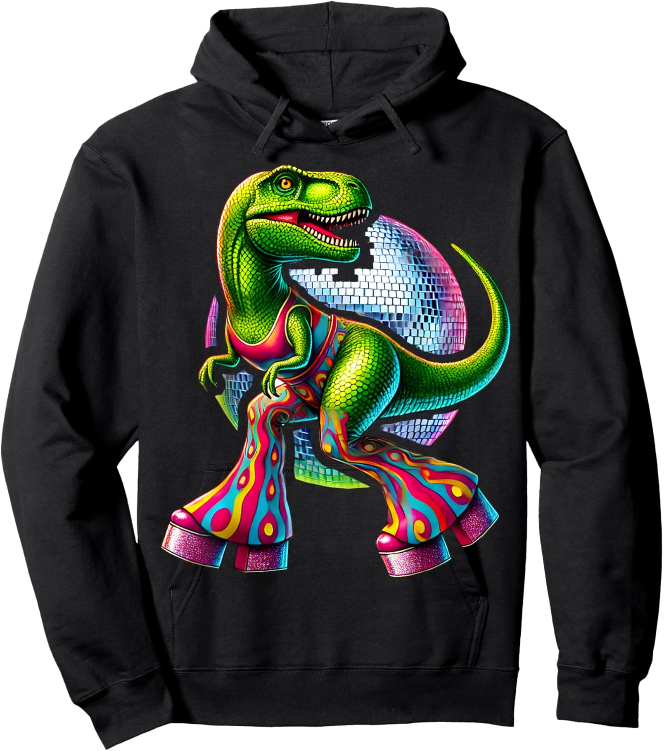 Funny Dancing Dinosaur, Disco Dino Party, Dinosaur Retro Hoodie - Hoodie | Black