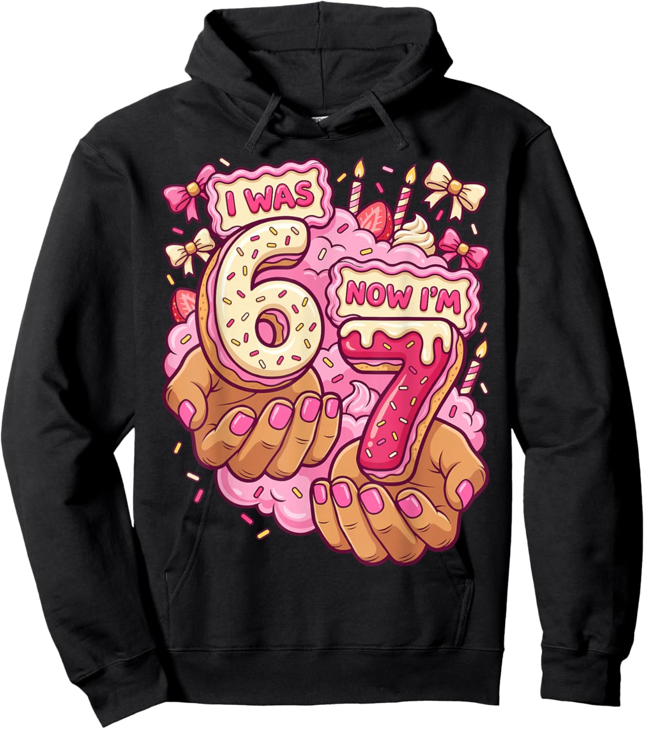 I was 6 Now I'm 7 7th Birthday 6 7 Birthday Girls Hoodie - Hoodie | Black