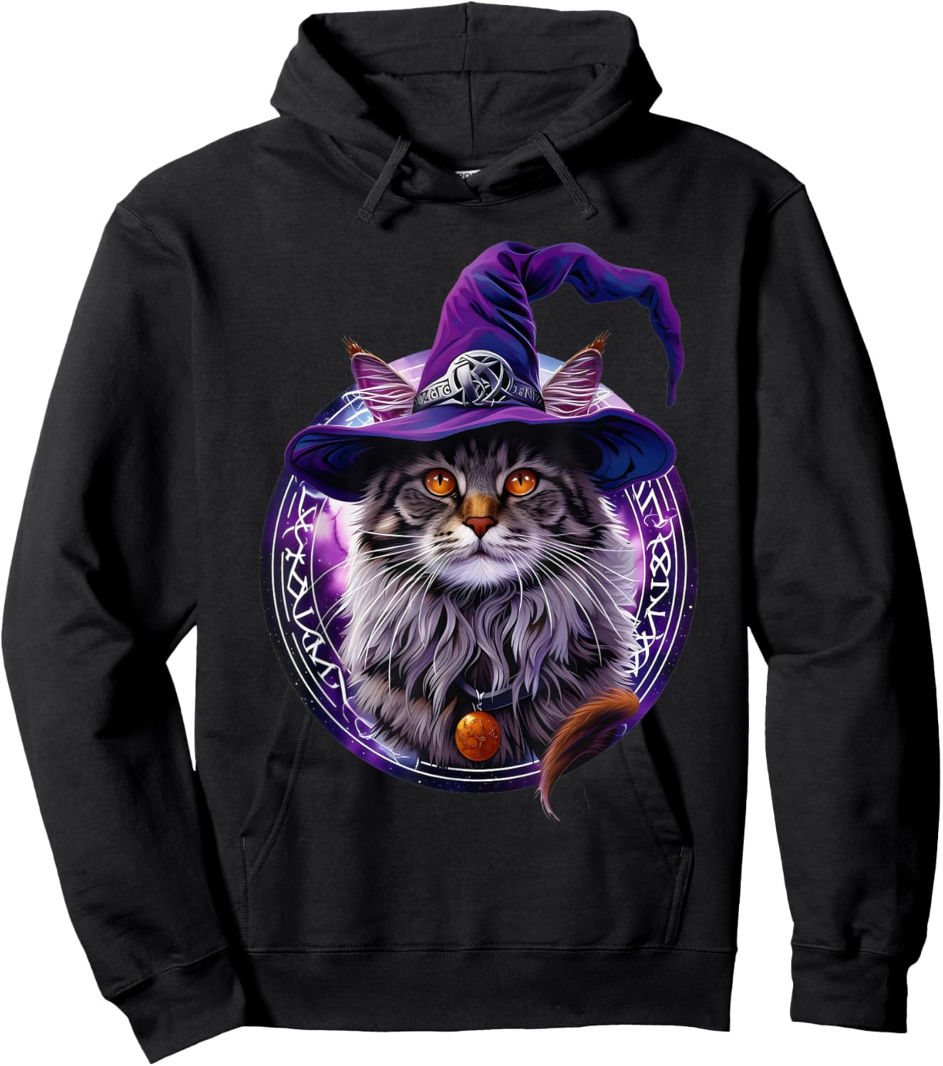 Magical Meowzard: Enchanting Halloween Wizard Cat Hoodie - Hoodie | Black