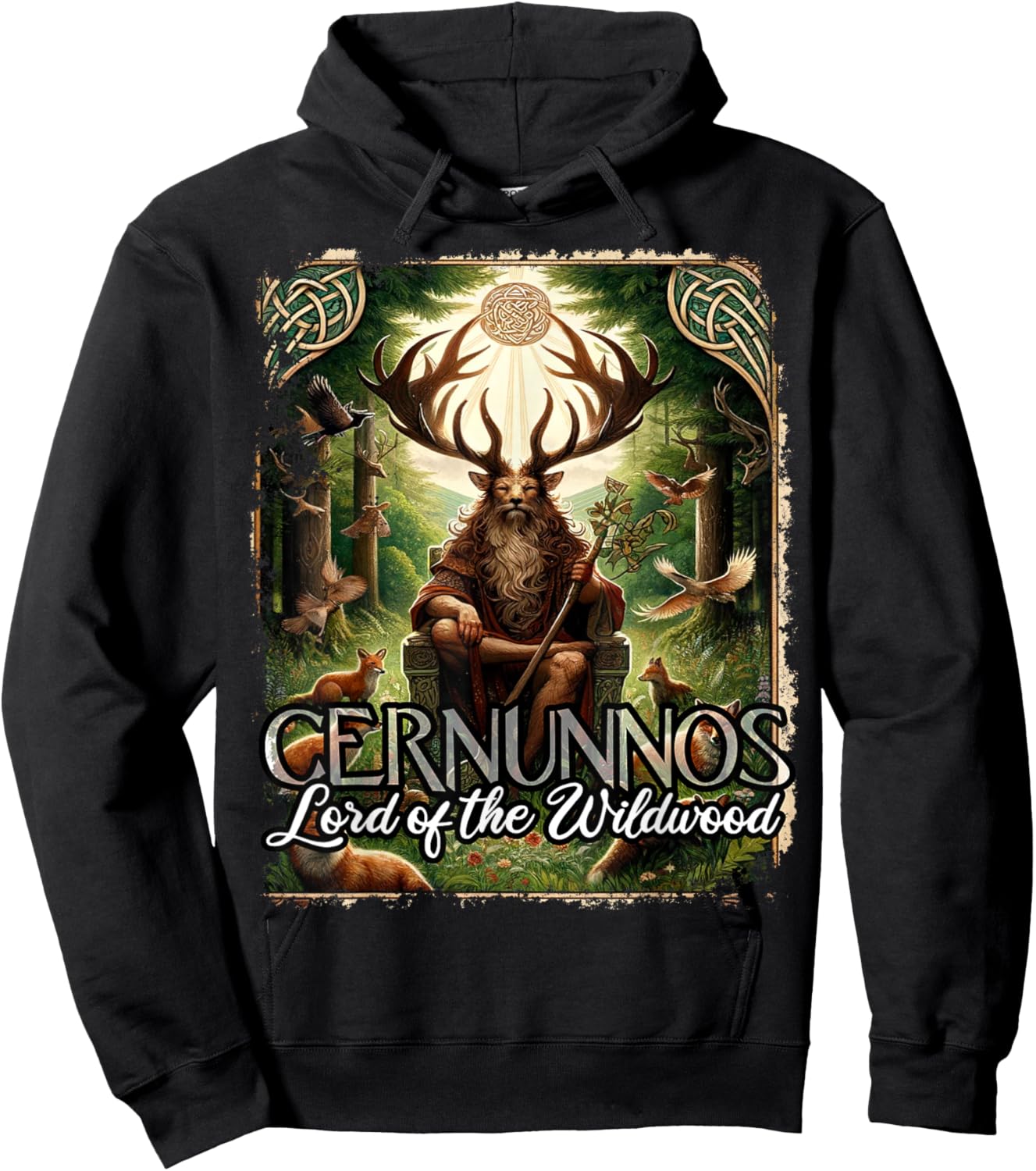 Cernunnos Lord of the Wildwood Antlered Nature Spirit Hoodie - Hoodie | Black