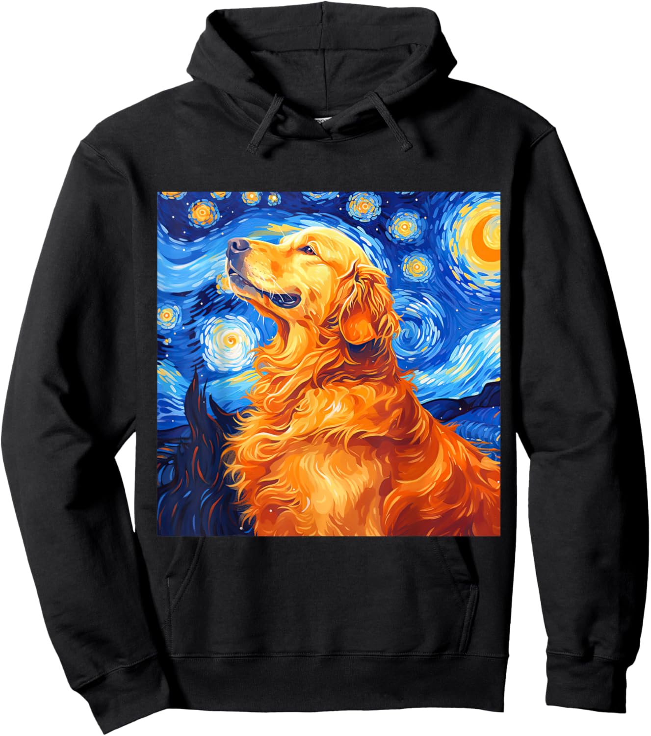 Golden Retriever Dog Starry Night Vincent Van Gogh Painting Women Kids Hoodie - Hoodie | Black