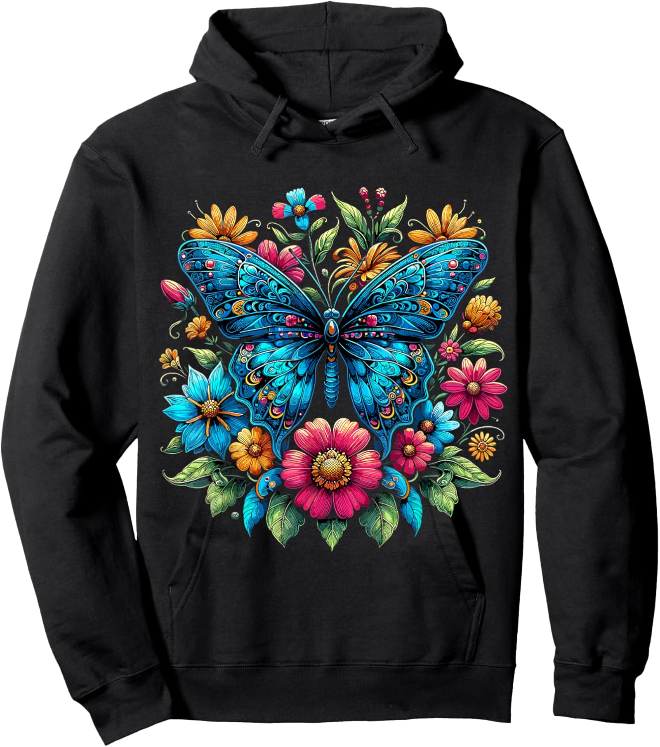 Butterfly With Flowers Aesthetic Butterfly Hoodie - Hoodie | Black