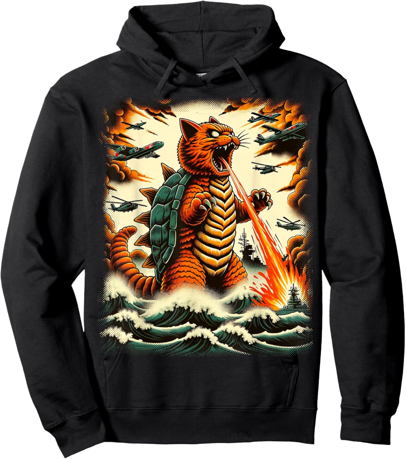 Cat Turtle Monster Kaiju Japanese Monster Funny Anime Manga Hoodie - Hoodie | Black