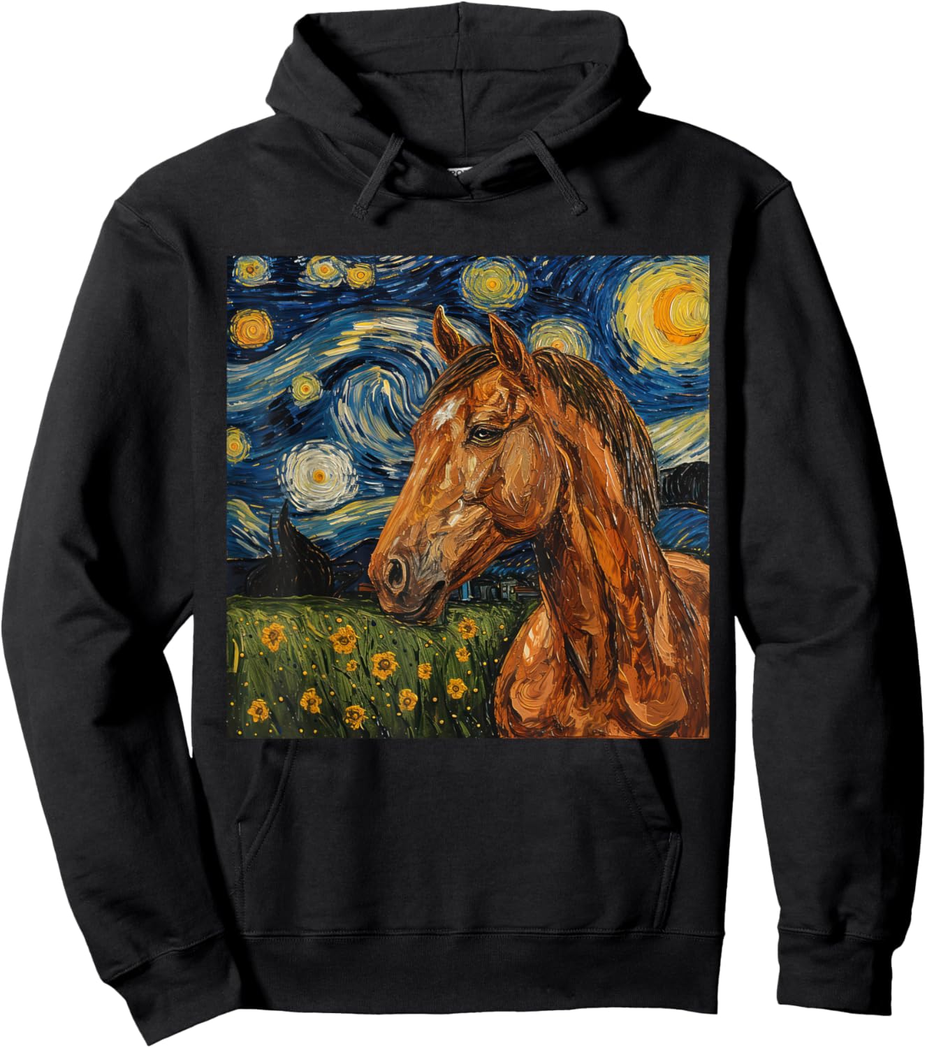 Horse Lover Van Gogh Style Starry Night Graphic Hoodie - Hoodie | Black