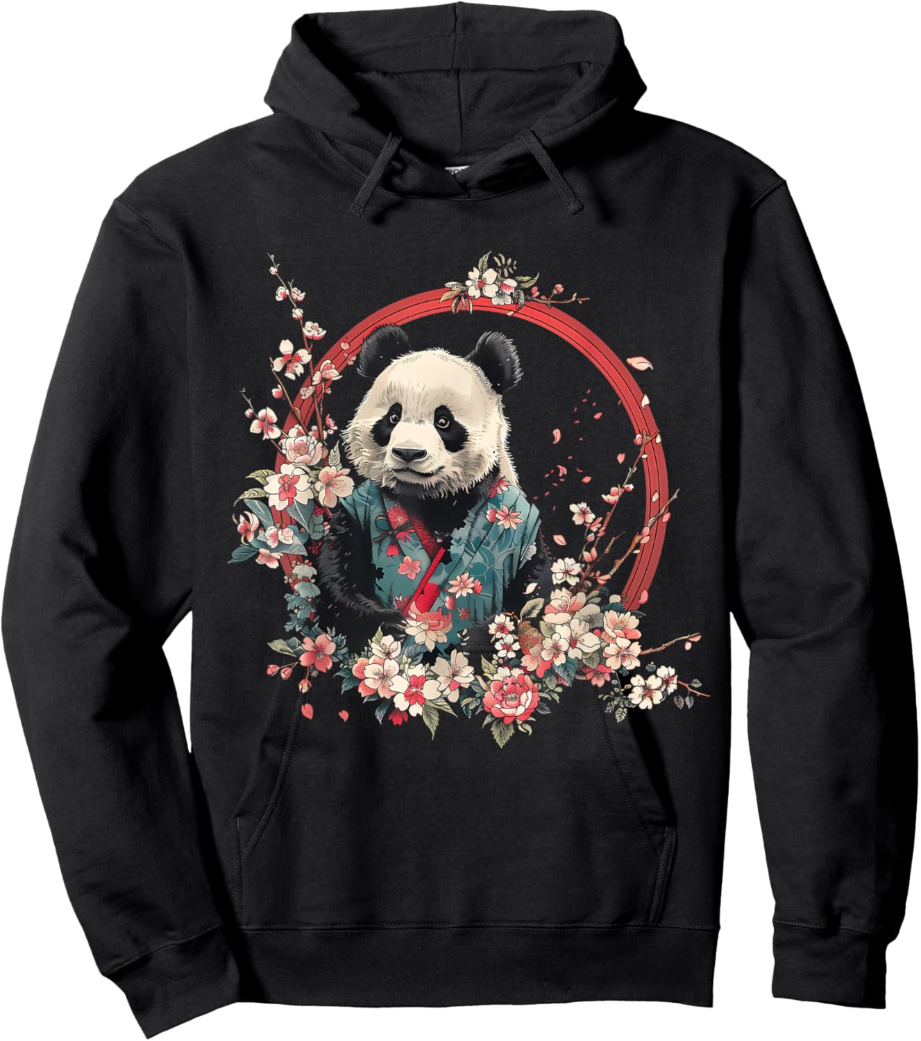 Japanese Samurai Warrior Animals Samurai Panda Bear Floral - Black, Small, -Adults, Women, Short Sleeve, , Novelty , Animals, Vacation, Spring, Summer Hoodie - Hoodie | Black