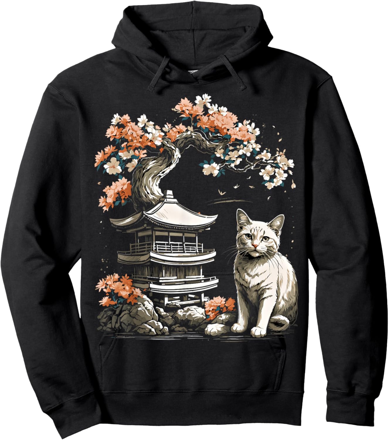 Japanische Katze, ästhetisch, japanischer Stil Hoodie - Hoodie | Black