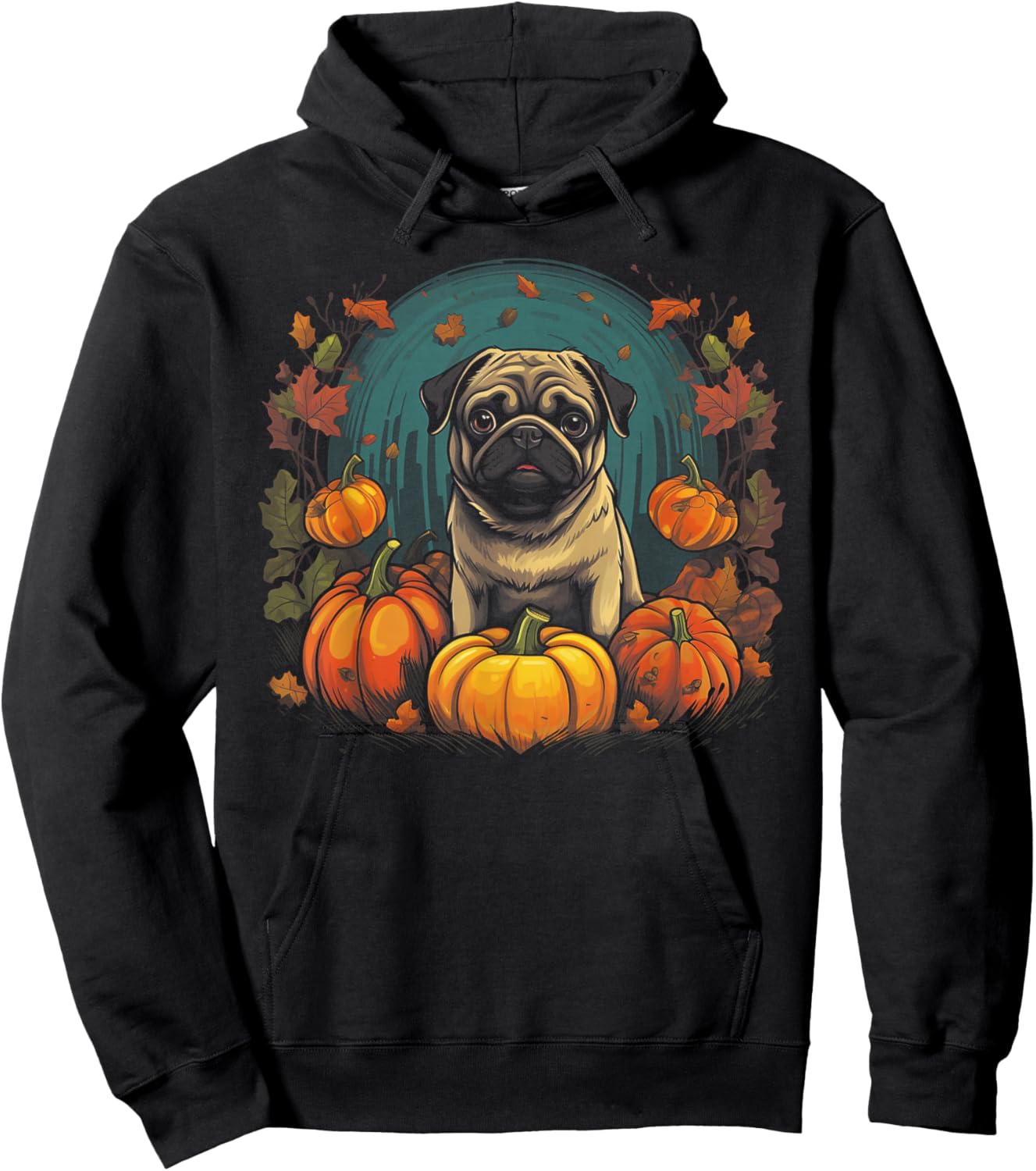Pug Dog - Pumpkin Thanksgiving Fall Halloween Hoodie - Hoodie | Black
