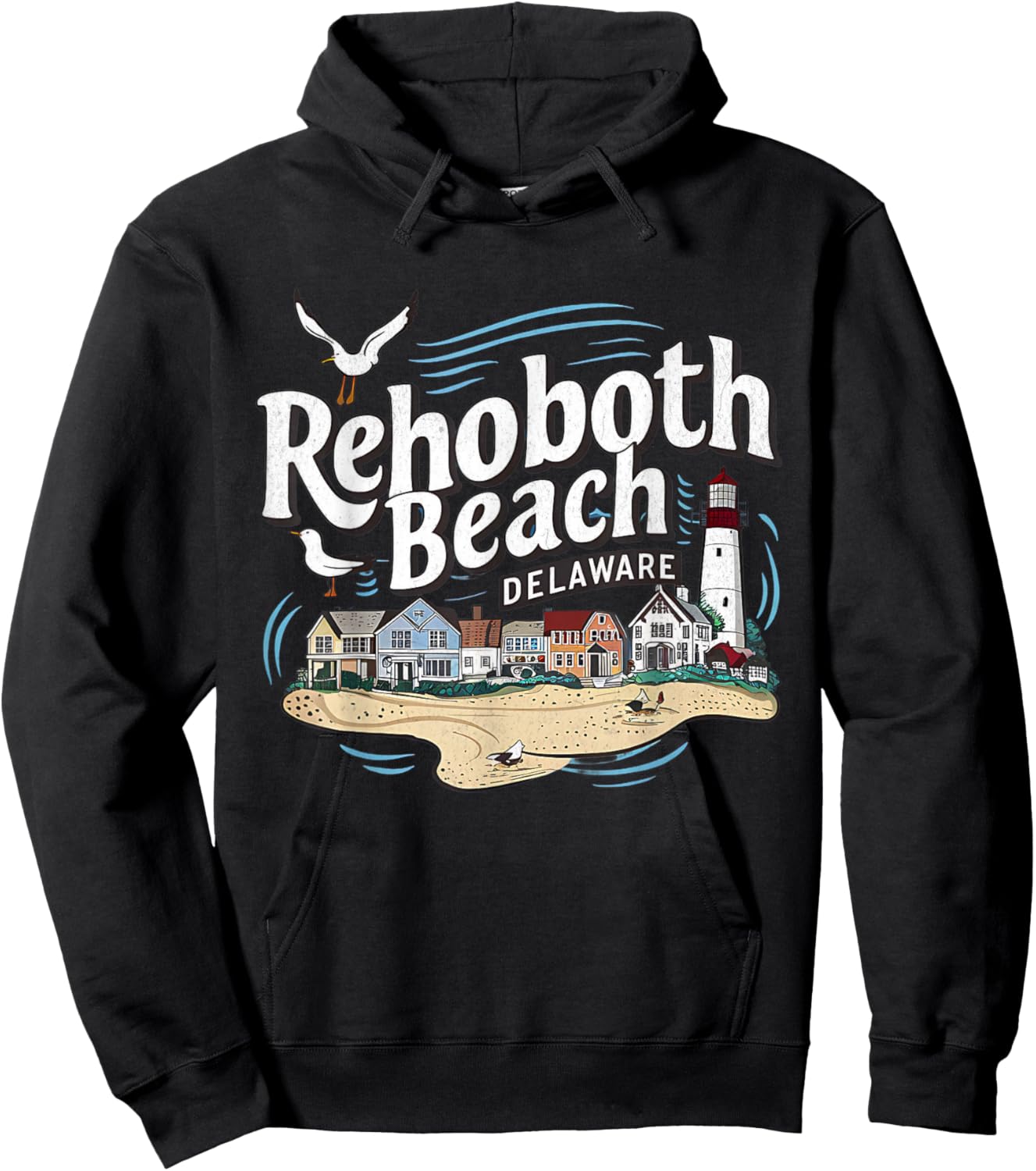 Ocean Rehoboth Beach Delaware Coastal Town Vibe Hoodie - Hoodie | Black