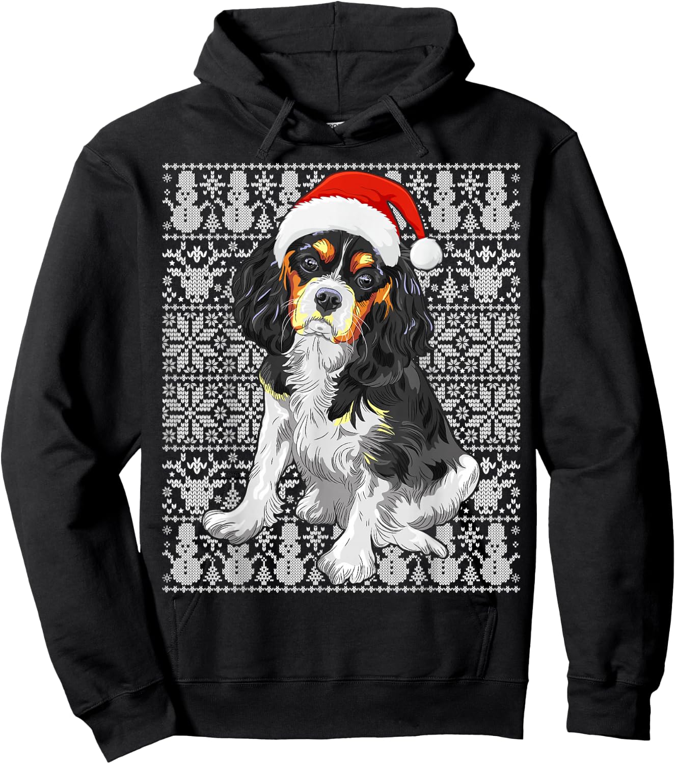 Cavalier King Charles Spaniel Dog Santa Hat Ugly Christmas Hoodie - Hoodie | Black