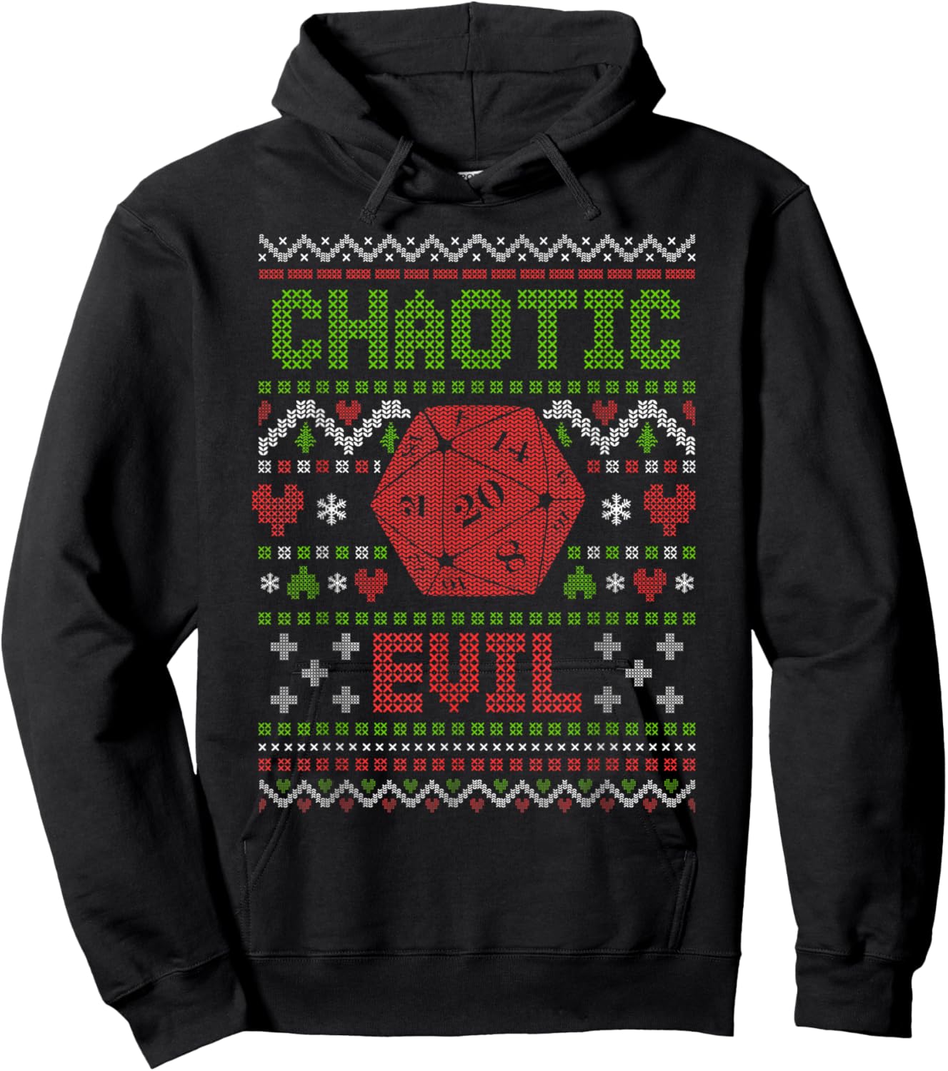 Funny RPG Gamer Ugly Christmas Sweater D20 Chaotic Evil Hoodie - Hoodie | Black
