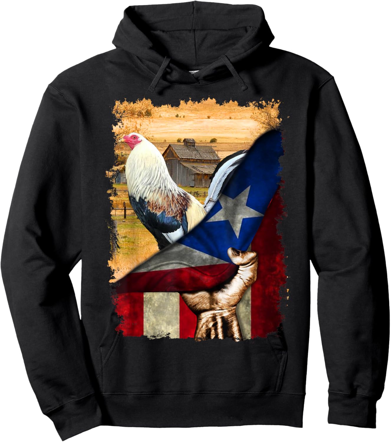 Rooster Puerto Rico Flag Cock Fight Hoodie - Hoodie | Black