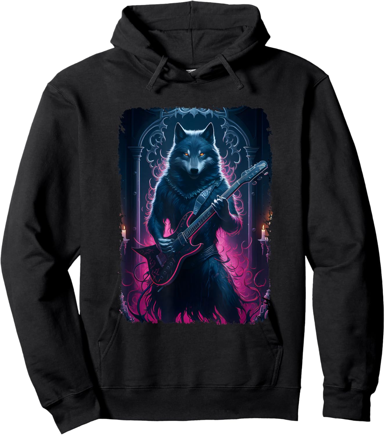 Wolf Playing Guitar Lover Rock Star Rock And Roll Guitarist Hoodie - Hoodie | Black