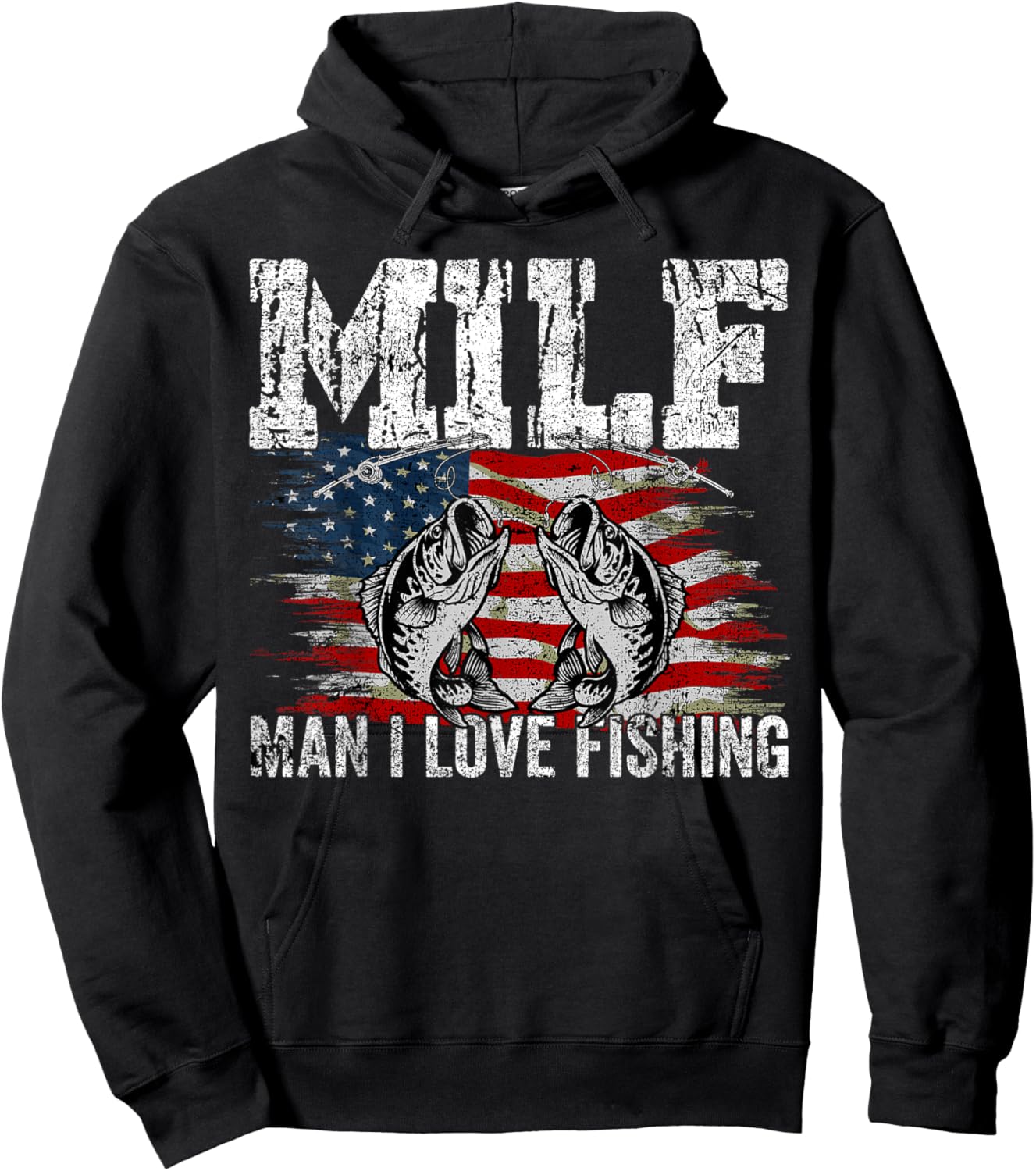 Vintage retro M.I.L.F Man I Love Fishing Funny Fishing MILF Hoodie - Hoodie | Black