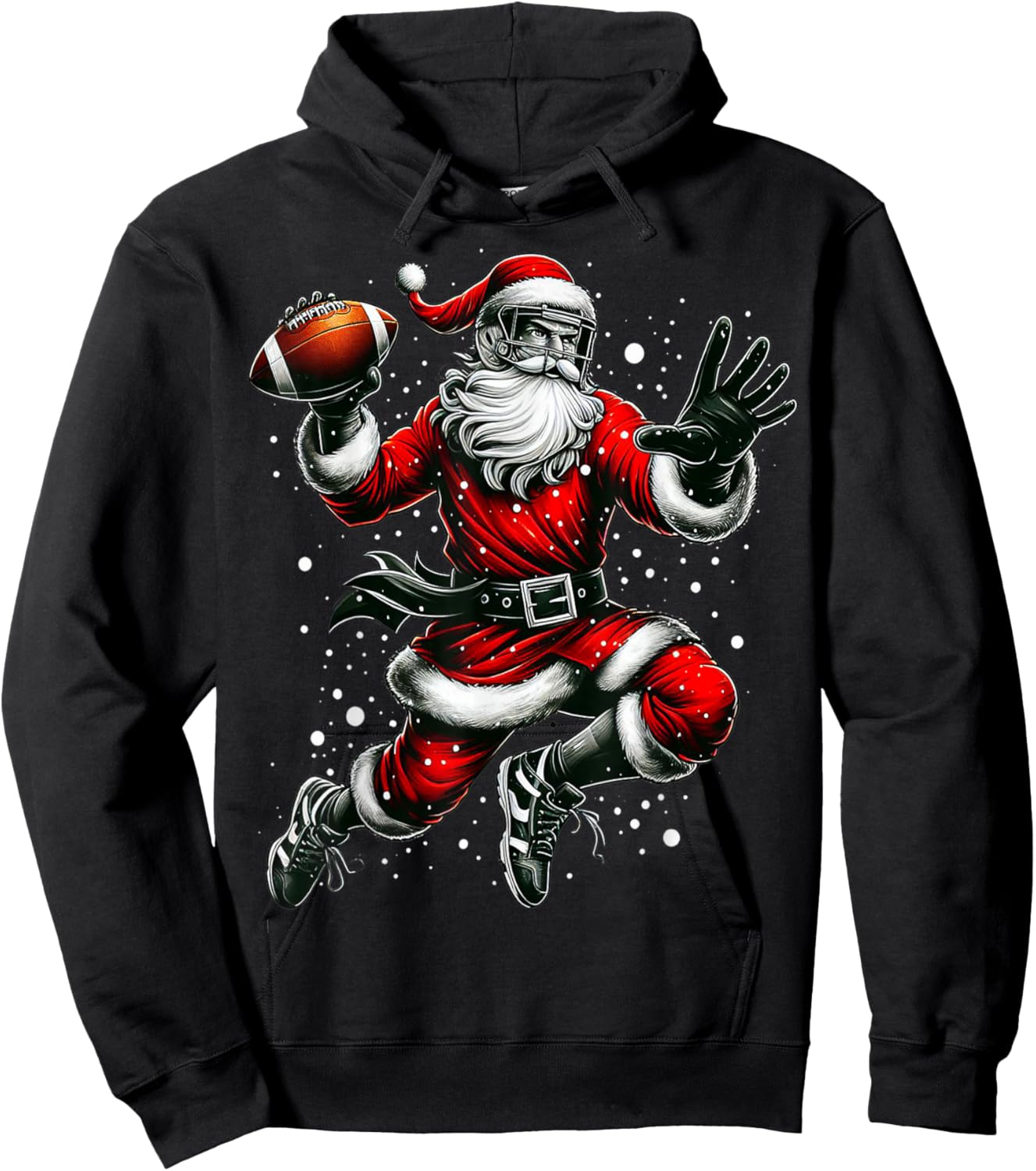 Santa Claus Playing American Football Christmas Football Fan Hoodie - Hoodie | Black