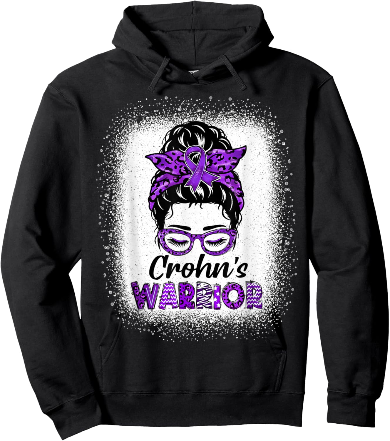 Crohns Disease Warrior Women Messy Bun Crohn's Awareness Hoodie - Hoodie | Black