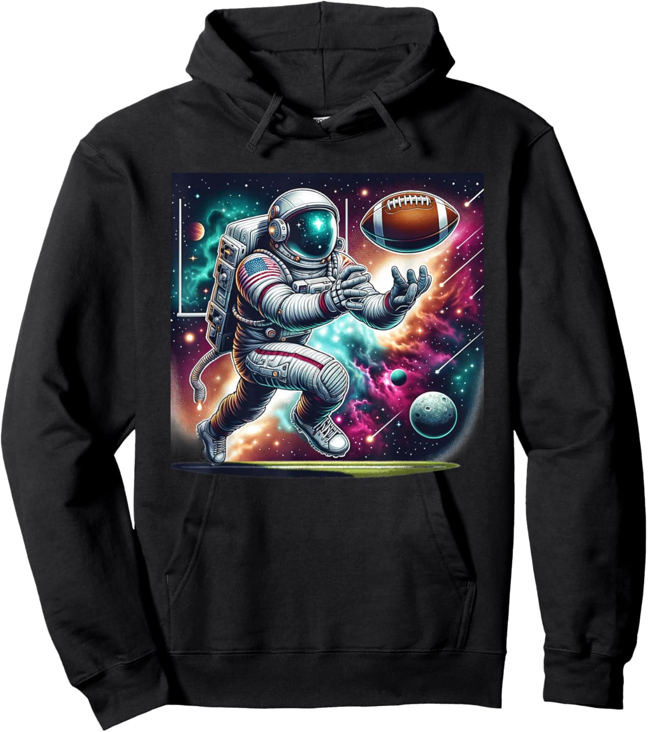 Astronaut Playing Football in Space Hoodie - Hoodie | Black