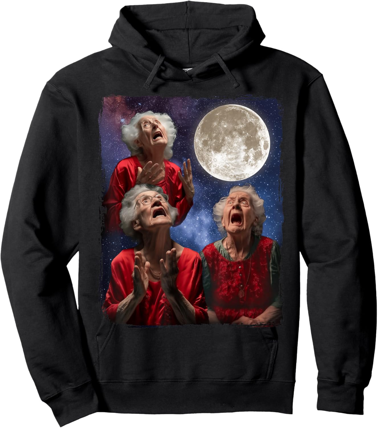 Grandma Howling At Moon Three Granny Moon Hoodie - Hoodie | Black