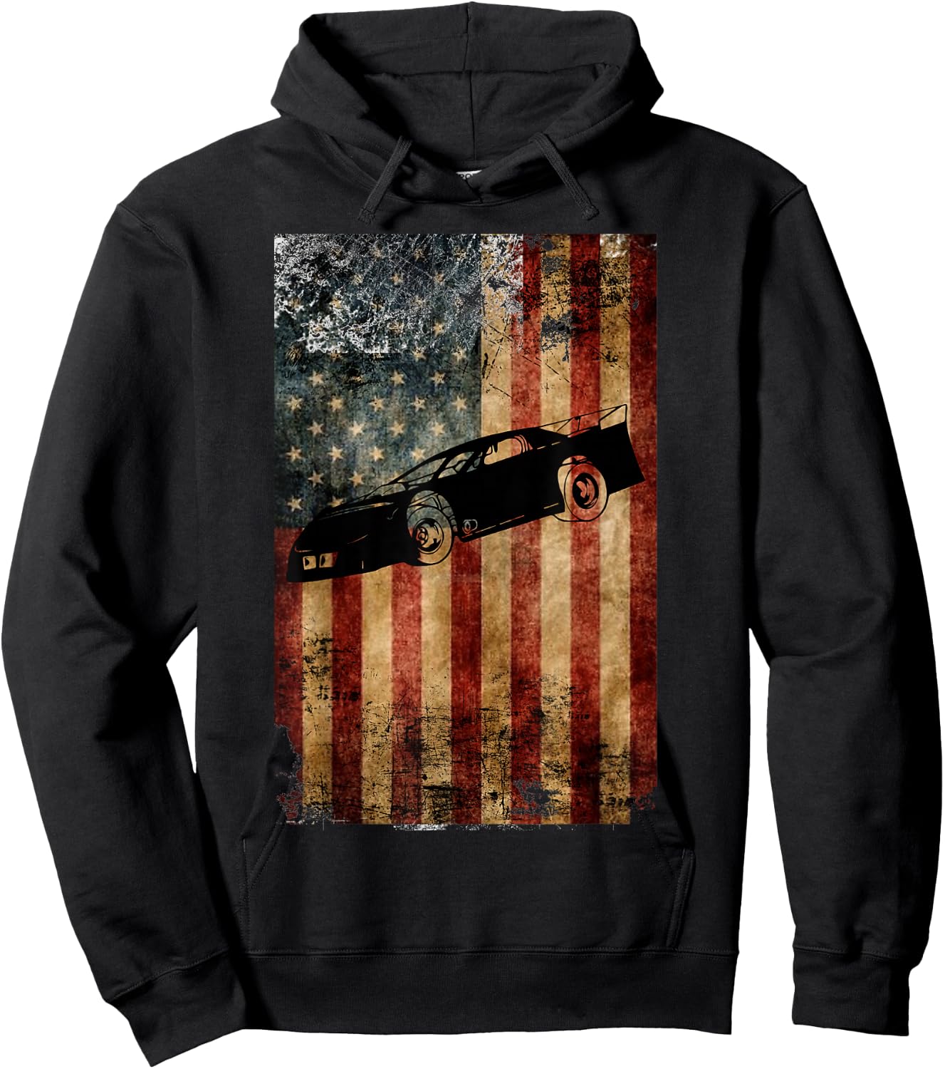 Late Model Dirt Track Racing Gifts Distressed American Flag Hoodie - Hoodie | Black