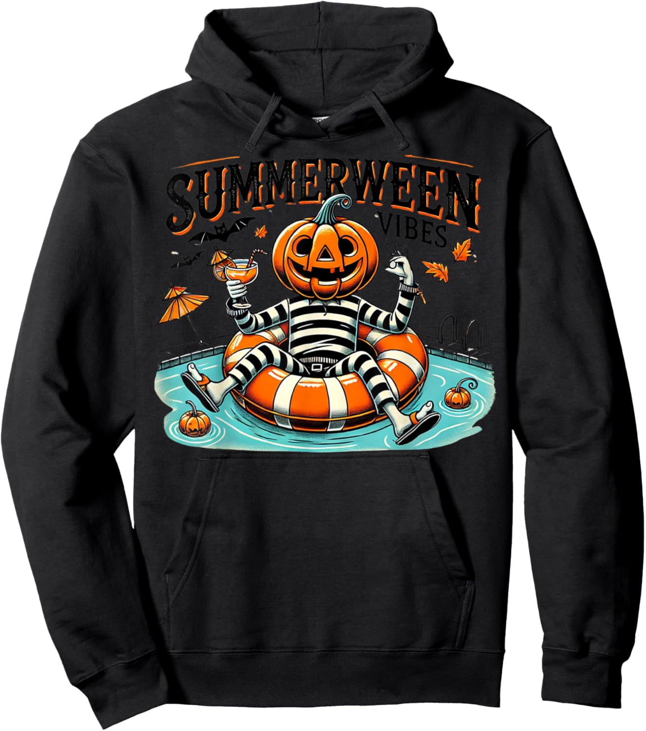 Summerween Vibes Spooky Summer Pumpkin Women Kids Hoodie - Hoodie | Black