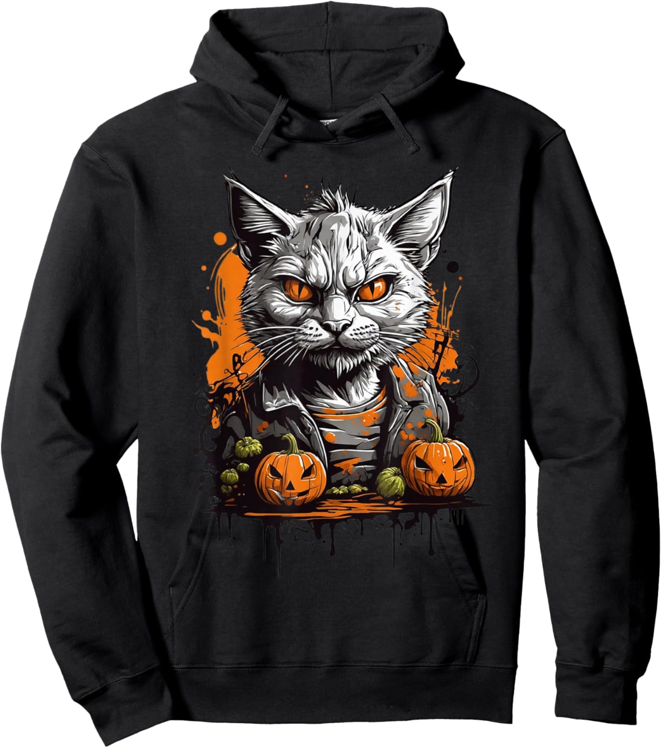 Zombie Cat And Pumpkin Hoodie - Hoodie | Black