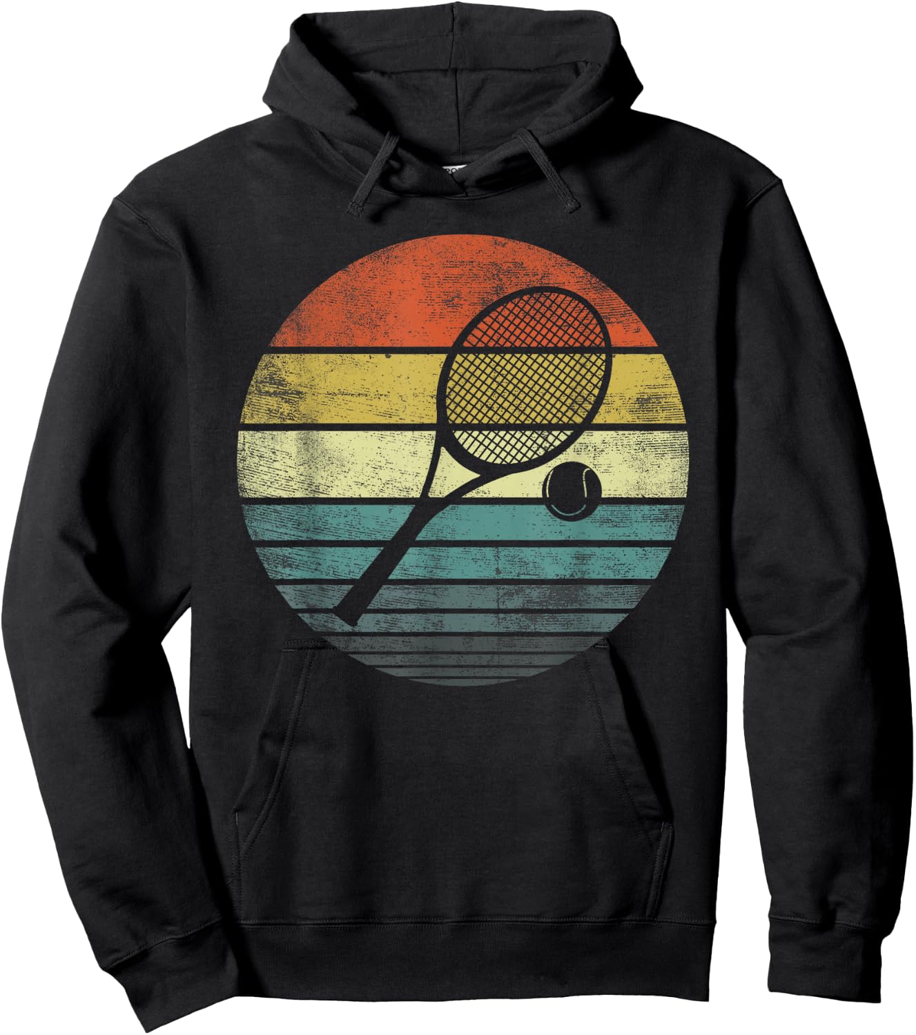 Tennis Player Gifts Retro Sunset Tennis Racquet & Ball Coach Hoodie - Hoodie | Black