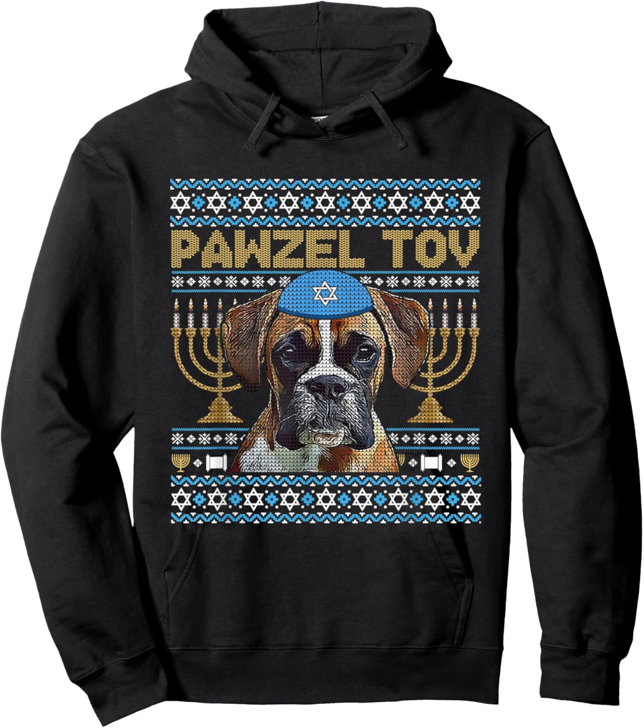Pawzel Tov Jewish Boxer Dog Funny Hanukkah Hoodie - Hoodie | Black