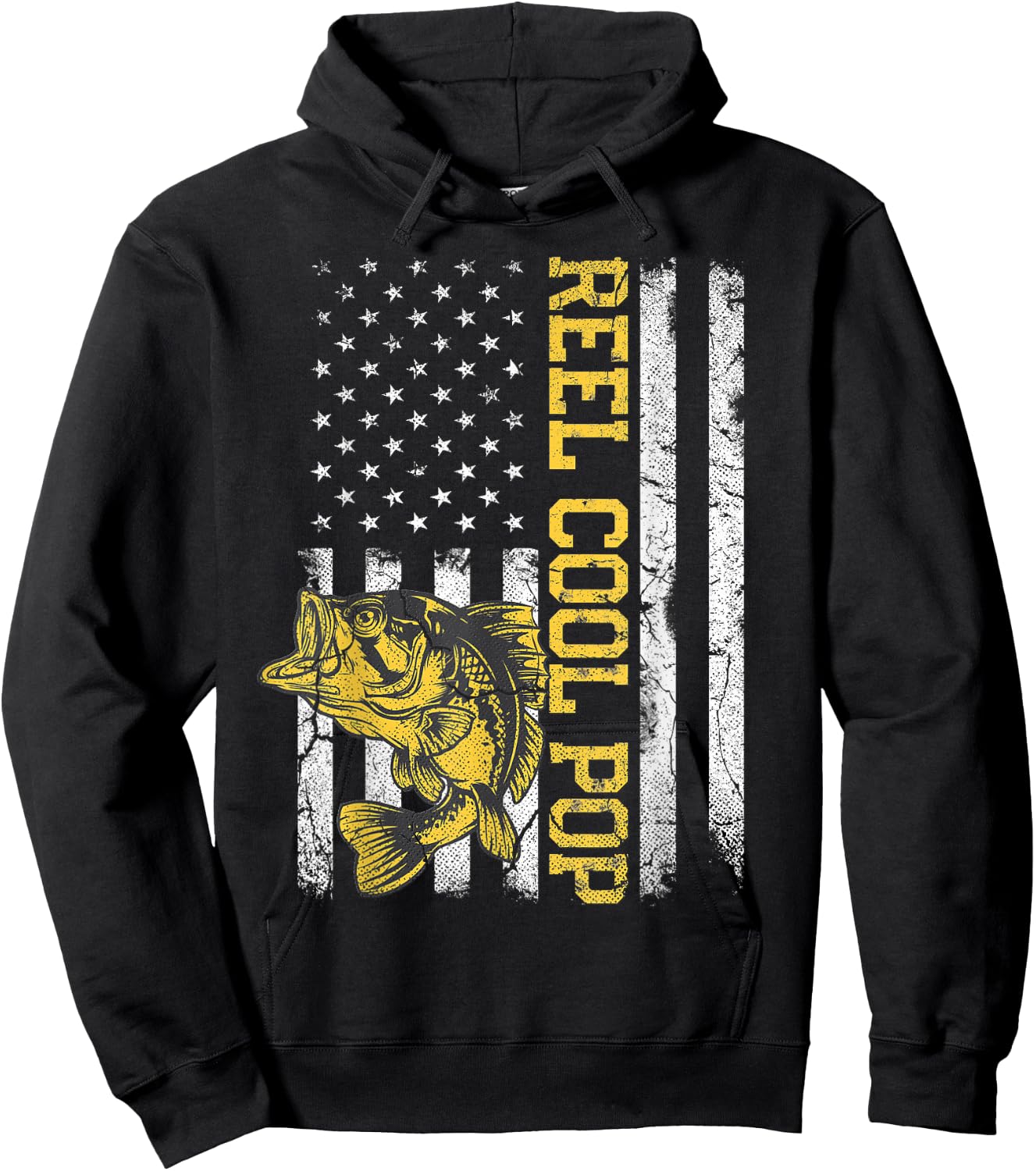 Father's Day Gift Fishing Reel Cool Pop American Flag Dad Hoodie - Hoodie | Black