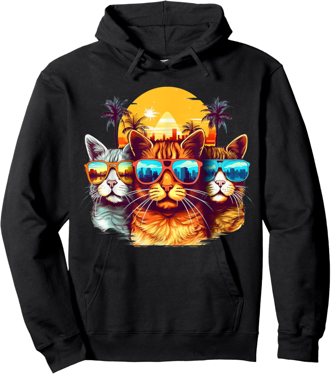 Retro Eighties Style Cat With Sunglasses Hoodie - Hoodie | Black