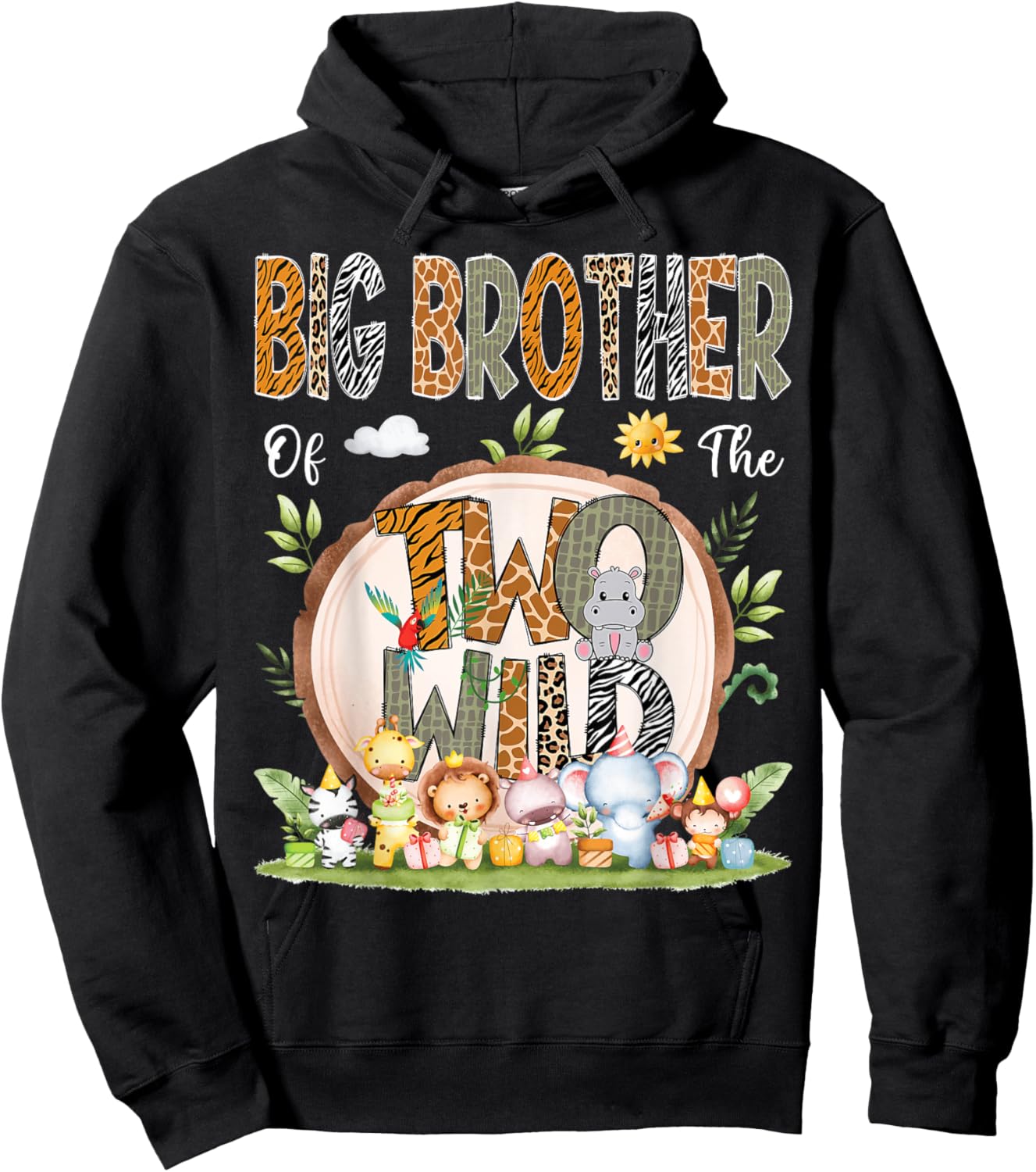 Big Brother Of The Two Wild Animal Safari 2Nd Birthday Party Hoodie - Hoodie | Black