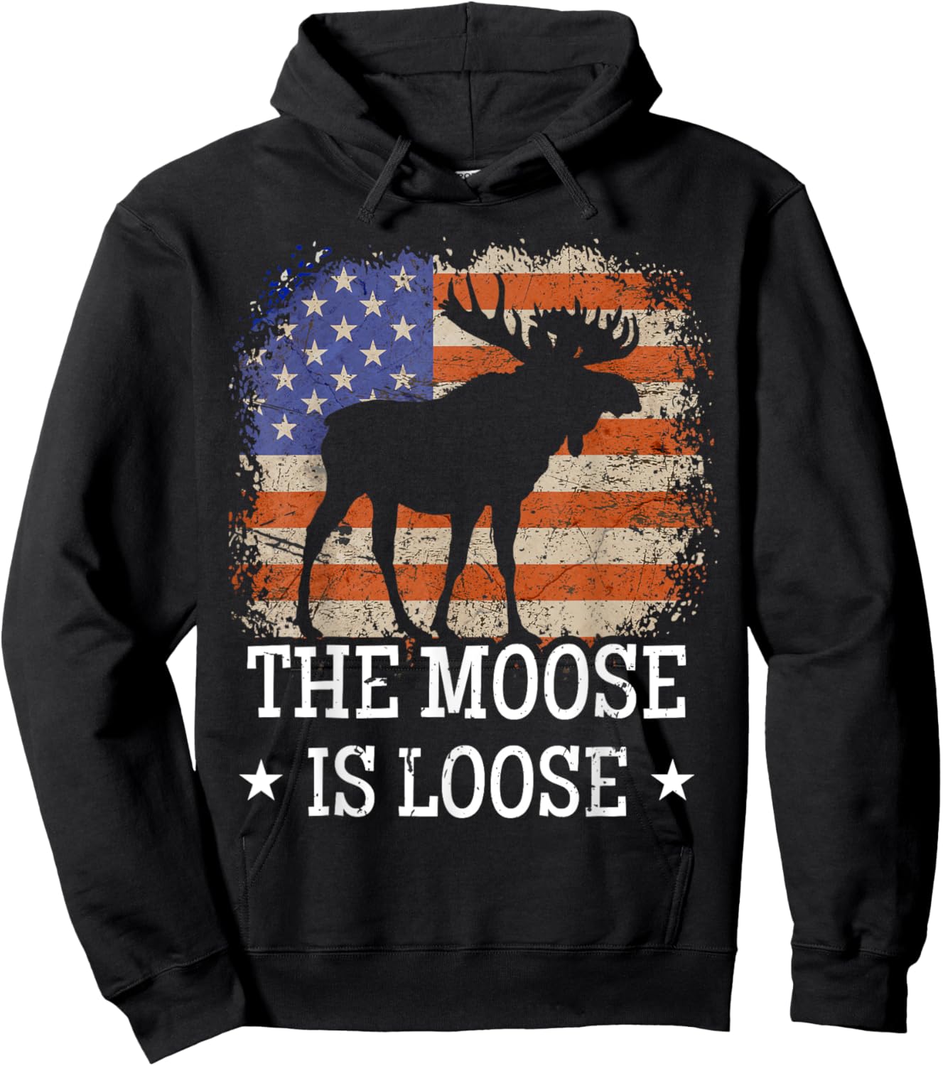 Funny The Moose is Loose Vintage American Flag Moose Lover Women Men Hoodie - Hoodie | Black