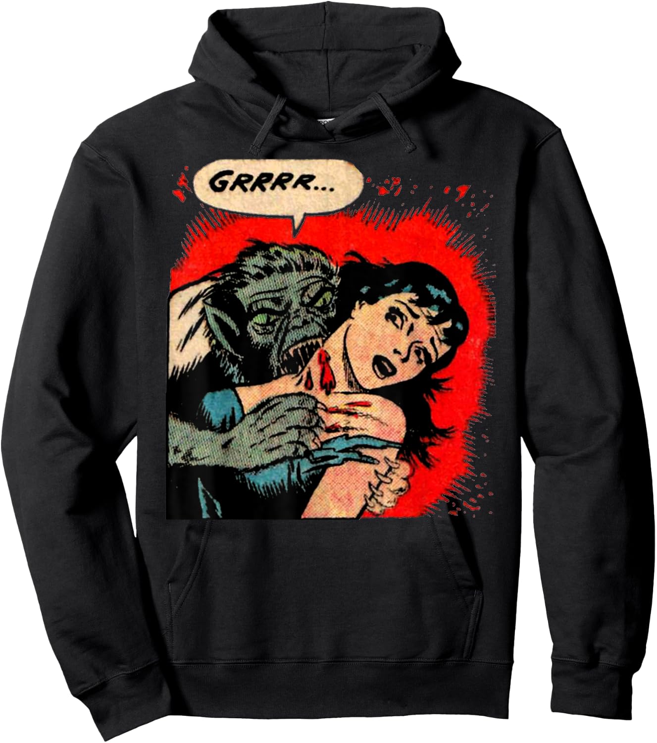 Creepy Horror Movie Monster Comic Vintage Halloween Werewolf Hoodie - Hoodie | Black