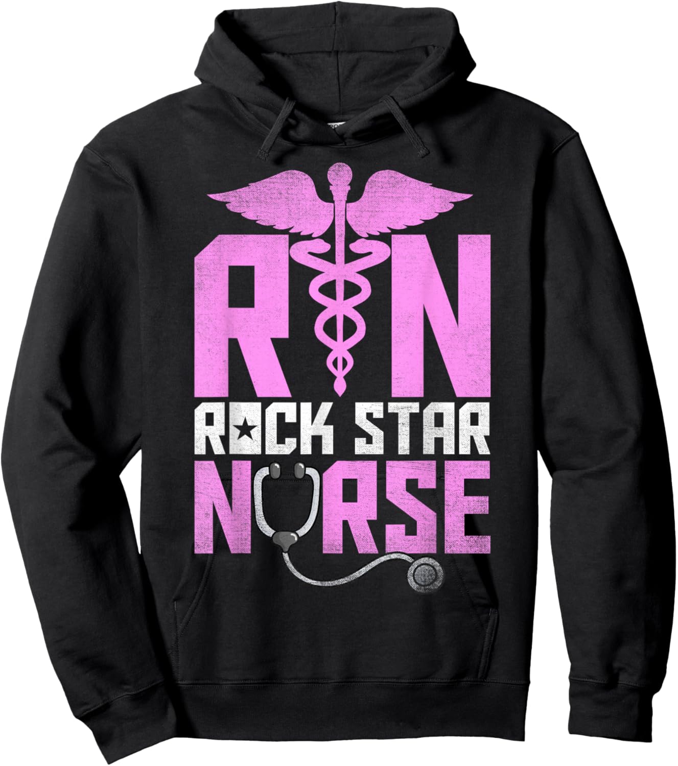 RN Rock Star Nurse - Nursing Stethoscope Registered Nurse Hoodie - Hoodie | Black