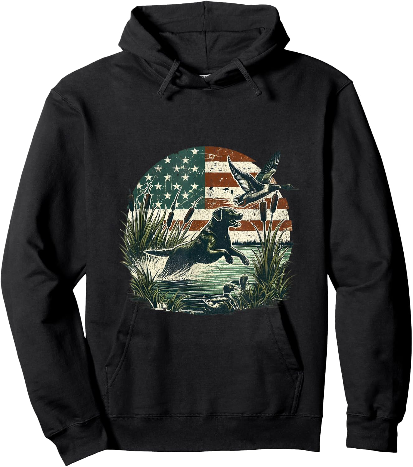 Black Labrador USA Flag Lab Owner Duck Hunter Hoodie - Hoodie | Black