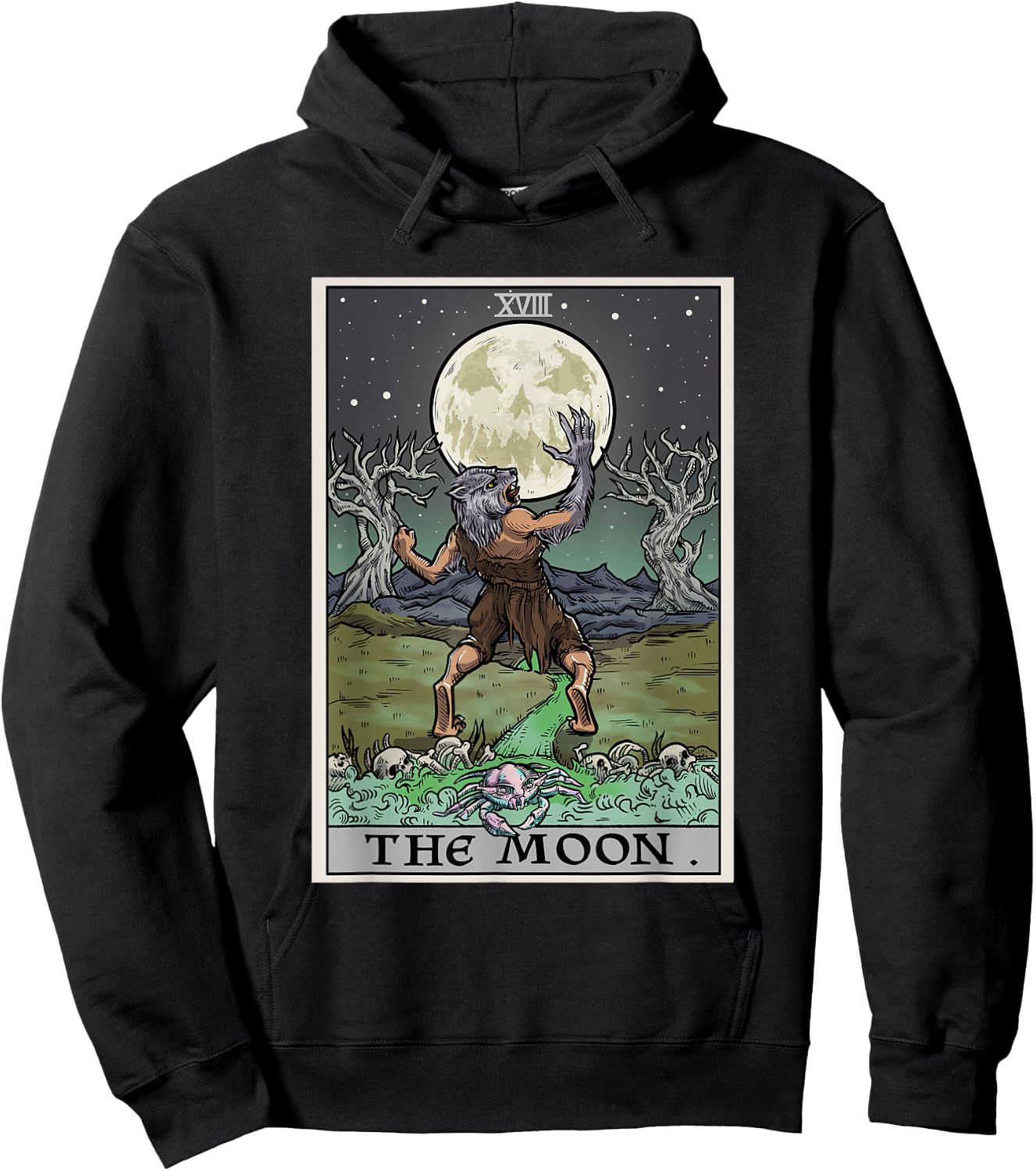 The Moon Tarot Card Halloween Werewolf Gothic Witch Horror Hoodie - Hoodie | Black