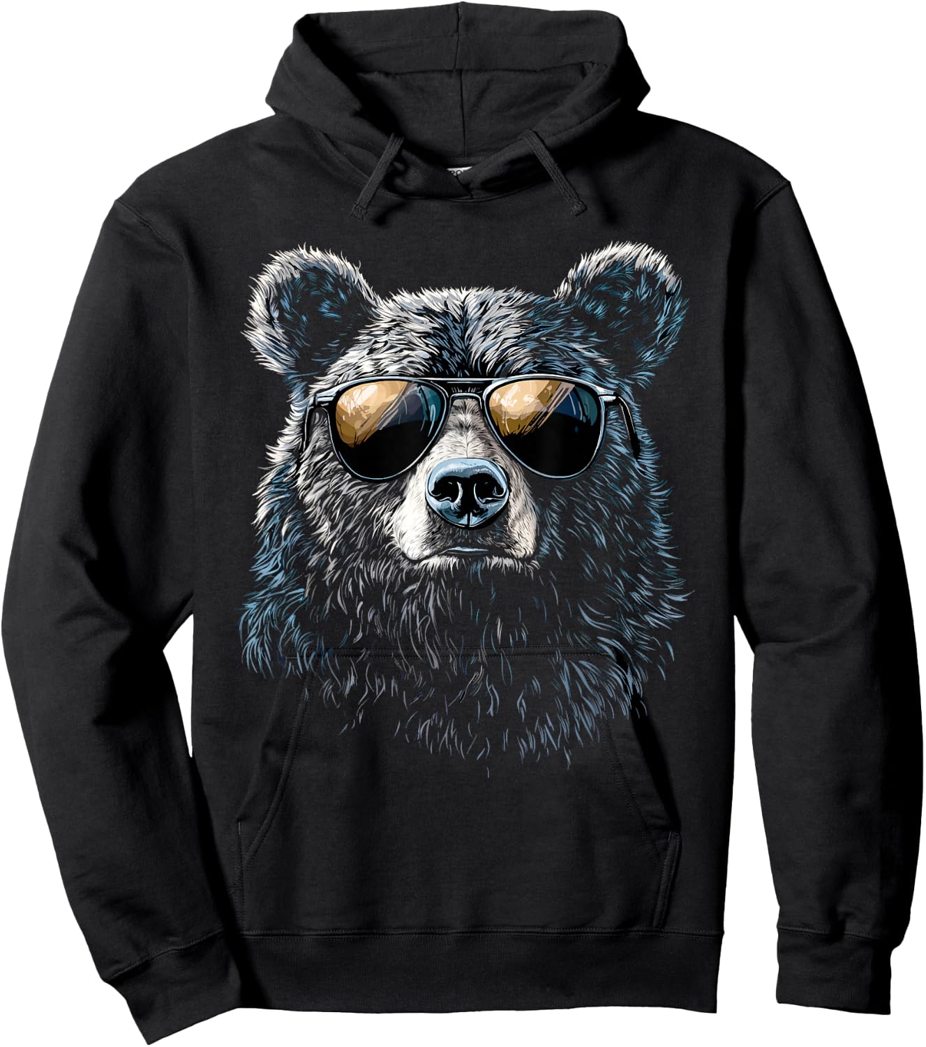 Bear Wearing Sunglasses Wildlife Artwork Graphic Bear Hoodie - Hoodie | Black