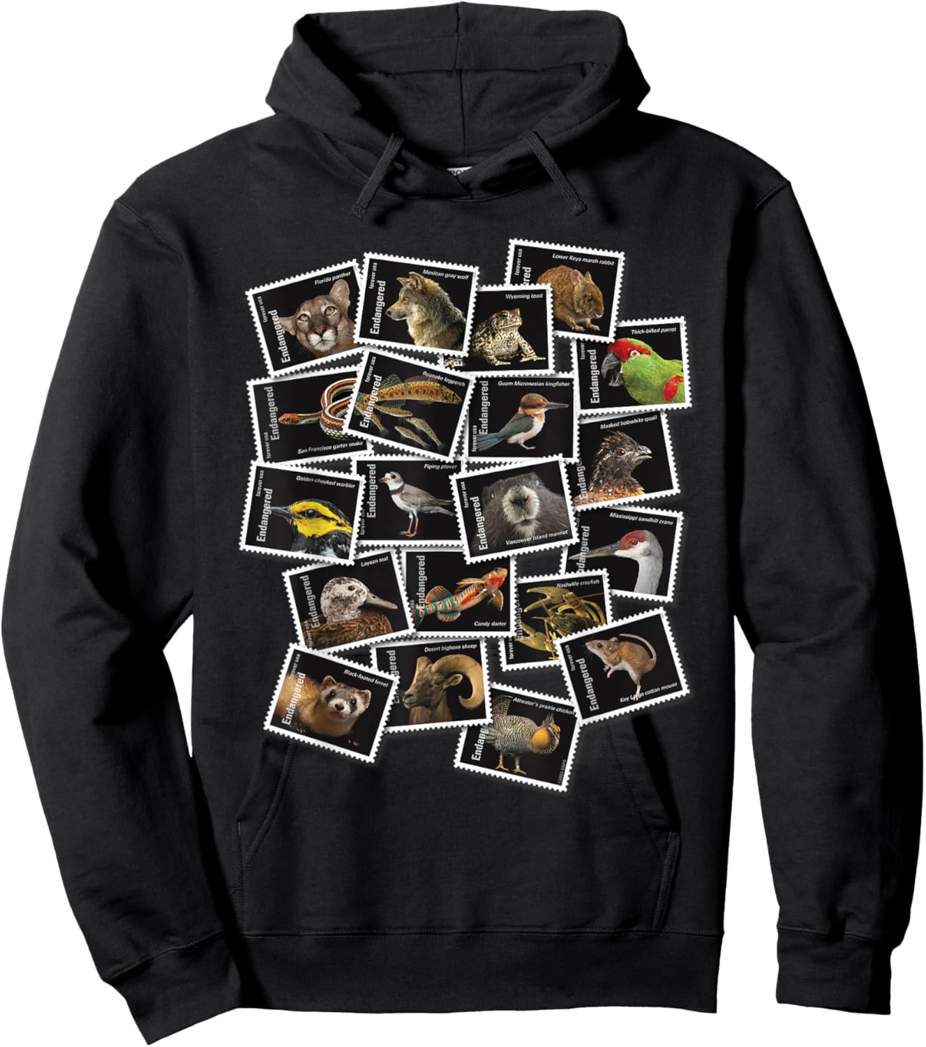 USPS Endangered Species Collage of Stamps Hoodie - Hoodie | Black