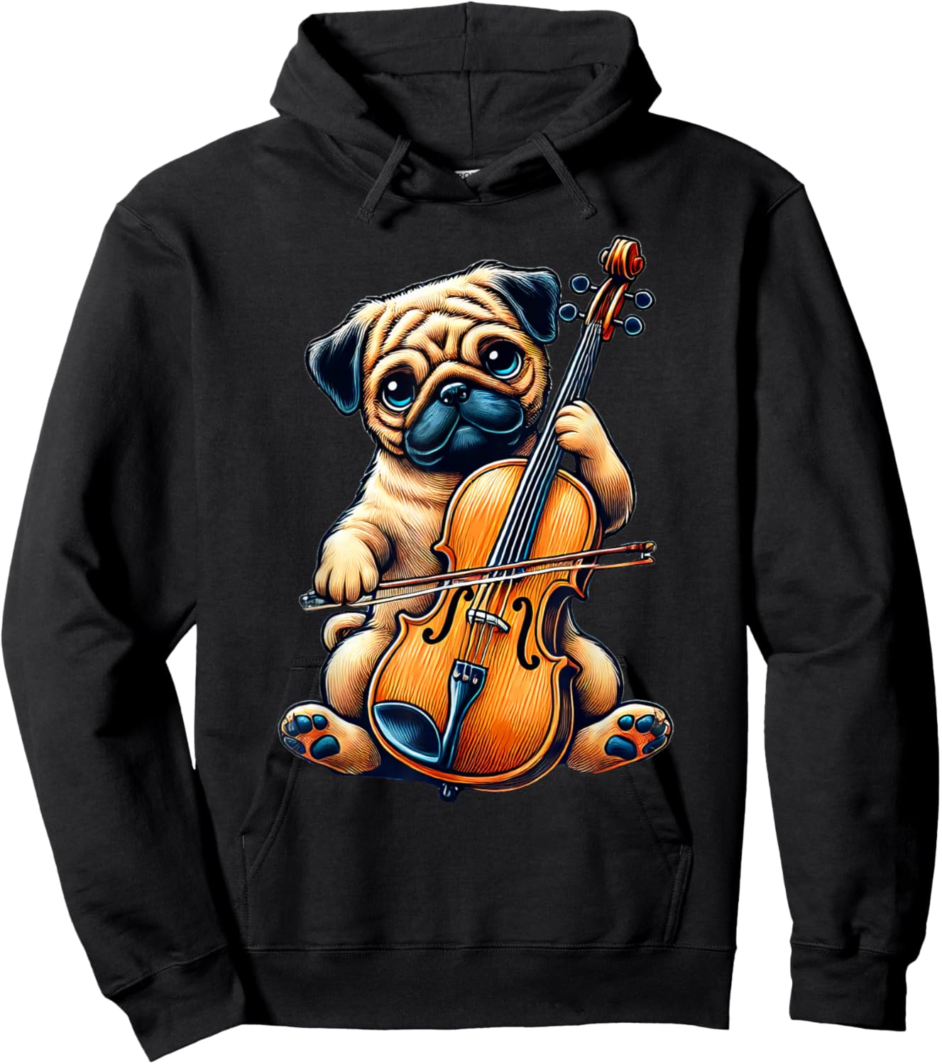 Cute Dog Pug Playing Cello Musician Music Hoodie - Hoodie | Black