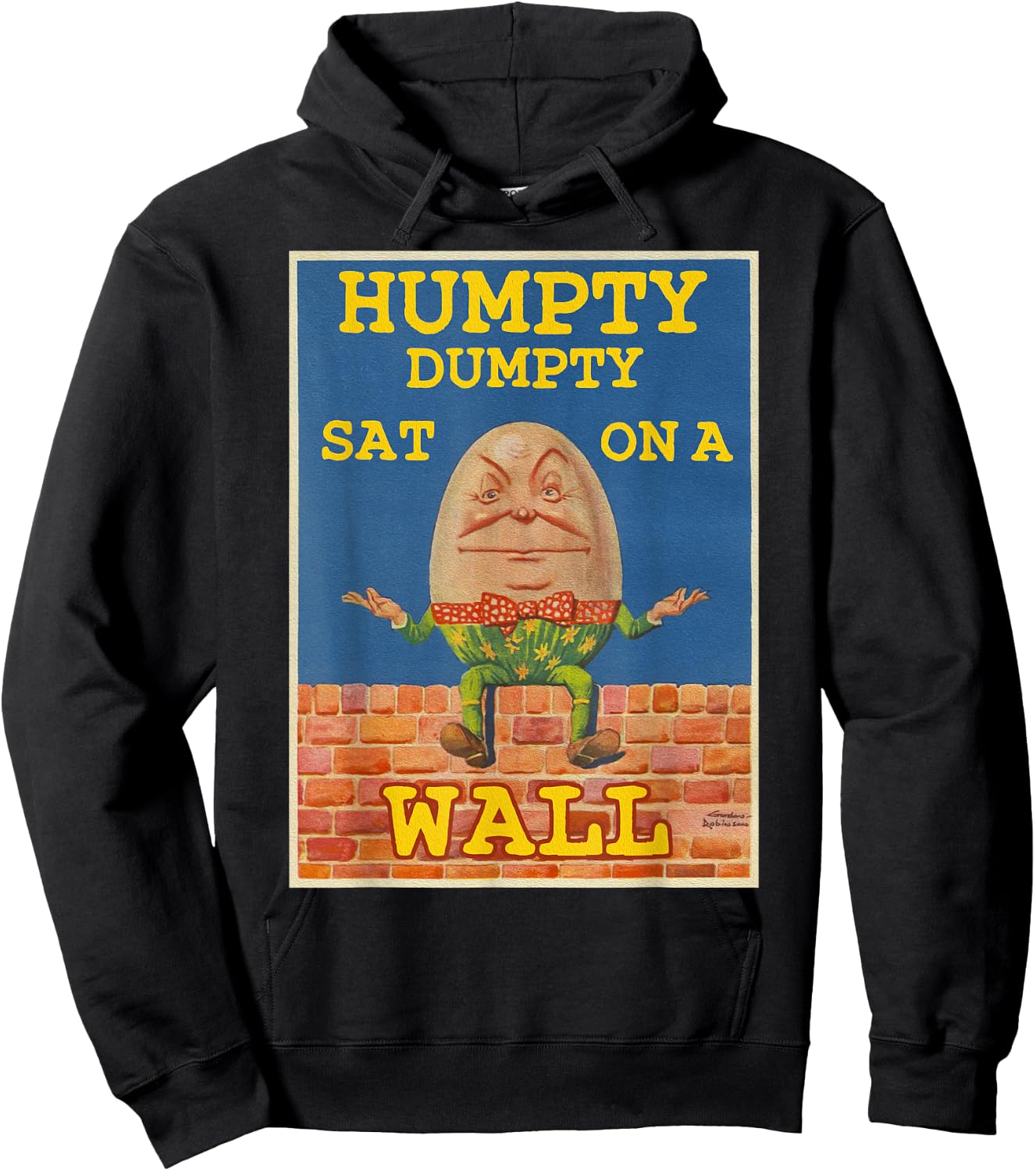 Retro Fairytale Art-Humpty Dumpty Sat on a Wall Hoodie - Hoodie | Black