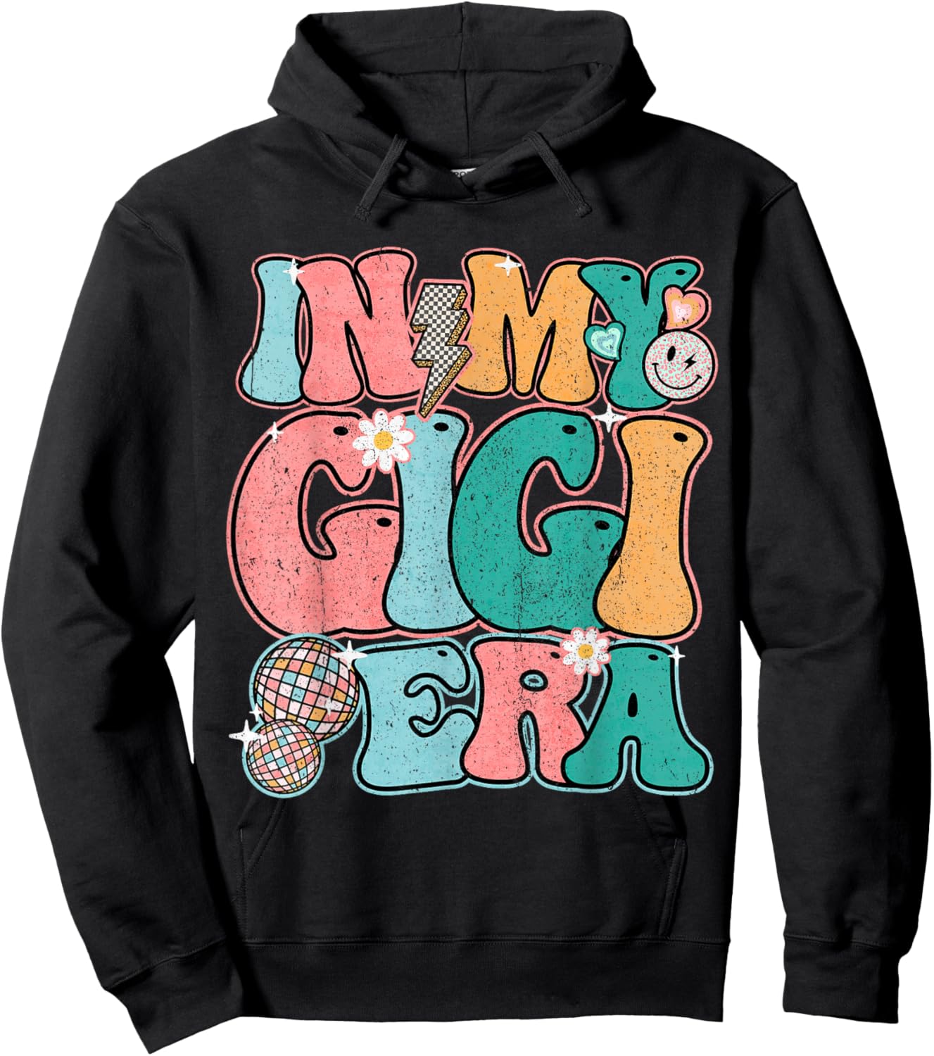 In My Gigi Era Groovy Smile Face New Grandma Mother's Day Hoodie - Hoodie | Black