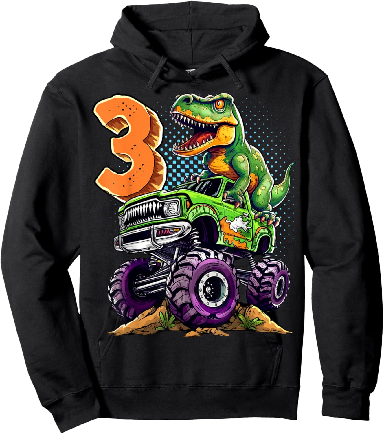 Monster Truck Dinosaur T-Rex 3rd Birthday Boy 3 Year Old Hoodie - Hoodie | Black
