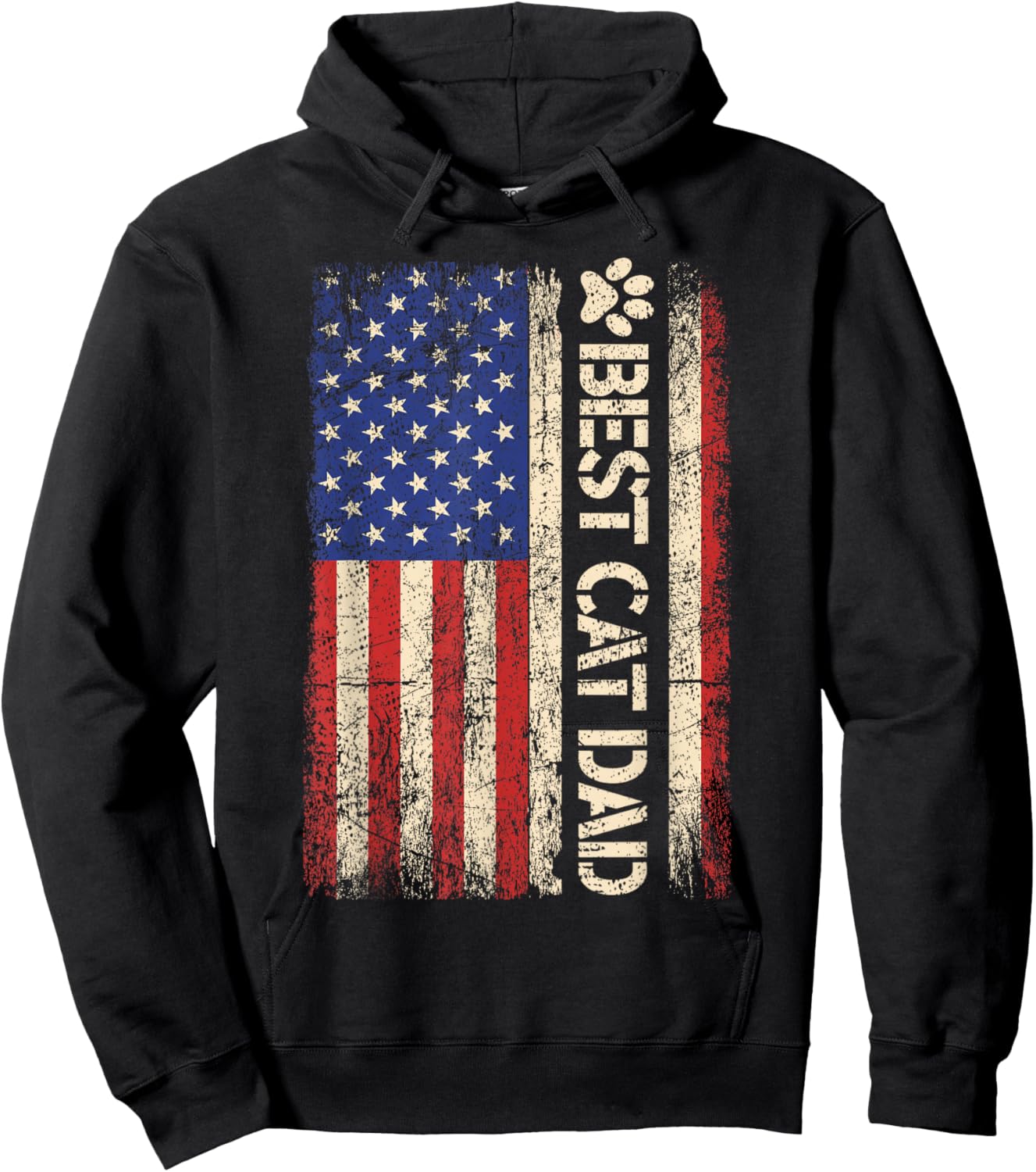 Best Cat Dad Ever American US Flag Father's day Cat Lover Hoodie - Hoodie | Black