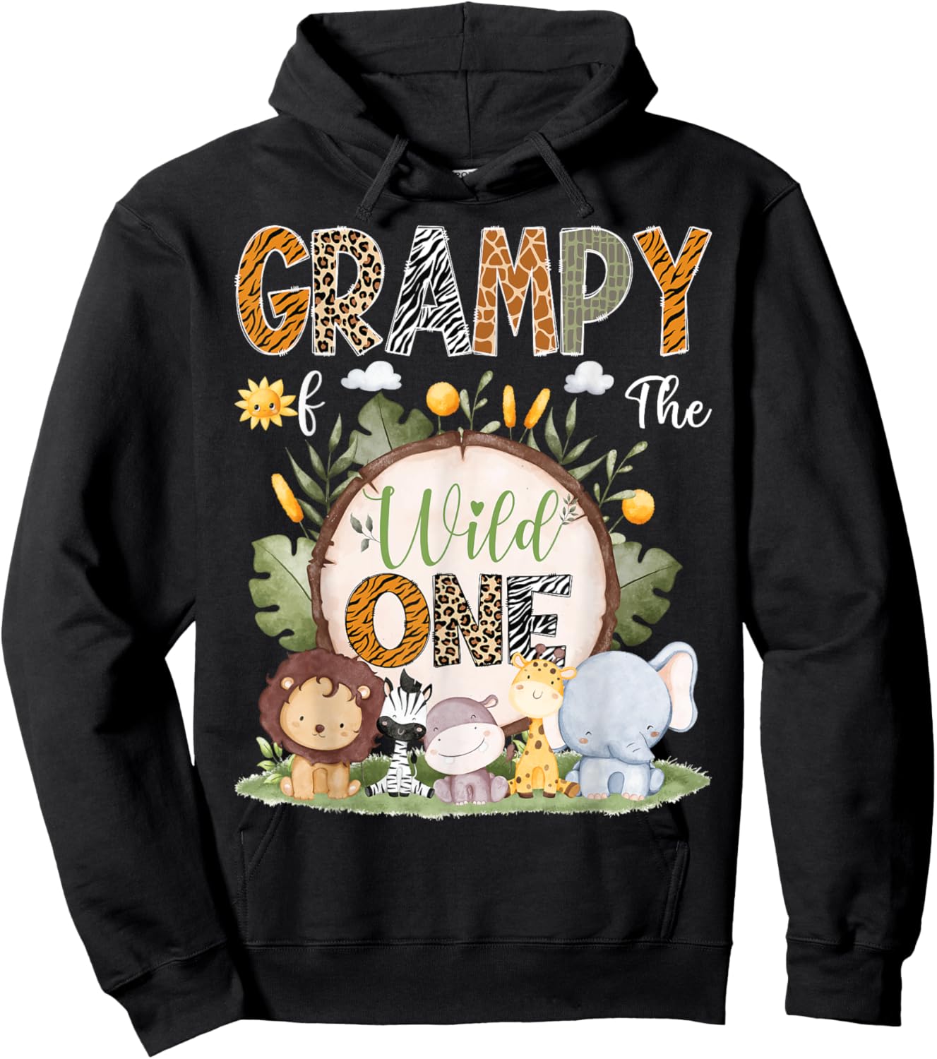Grampy Of The Wild One 1St Birthday Kids Safari Woodland Hoodie - Hoodie | Black