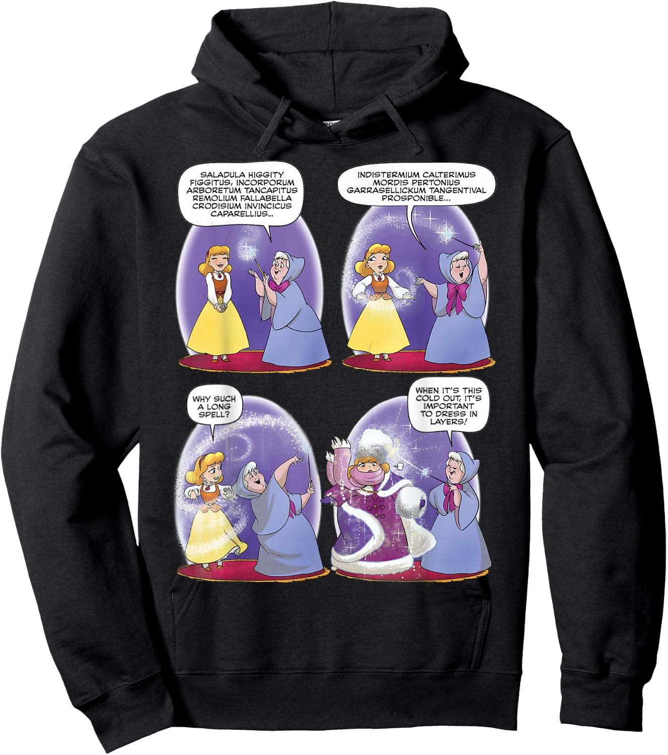 Disney Cinderella Fairy Godmother Dress In Layers Comic Hoodie - Hoodie | Black