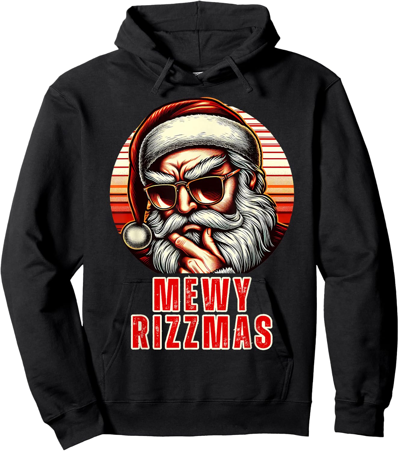 Mewy Rizzmas Funny Santa Mewing Joke Rizz Christmas Hoodie - Hoodie | Black