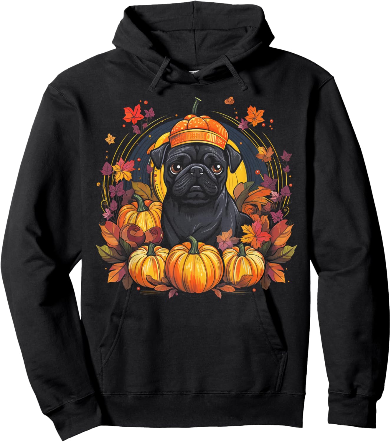 Pug Dog - Pumpkin Thanksgiving Fall Halloween Men Women Kids Hoodie - Hoodie | Black