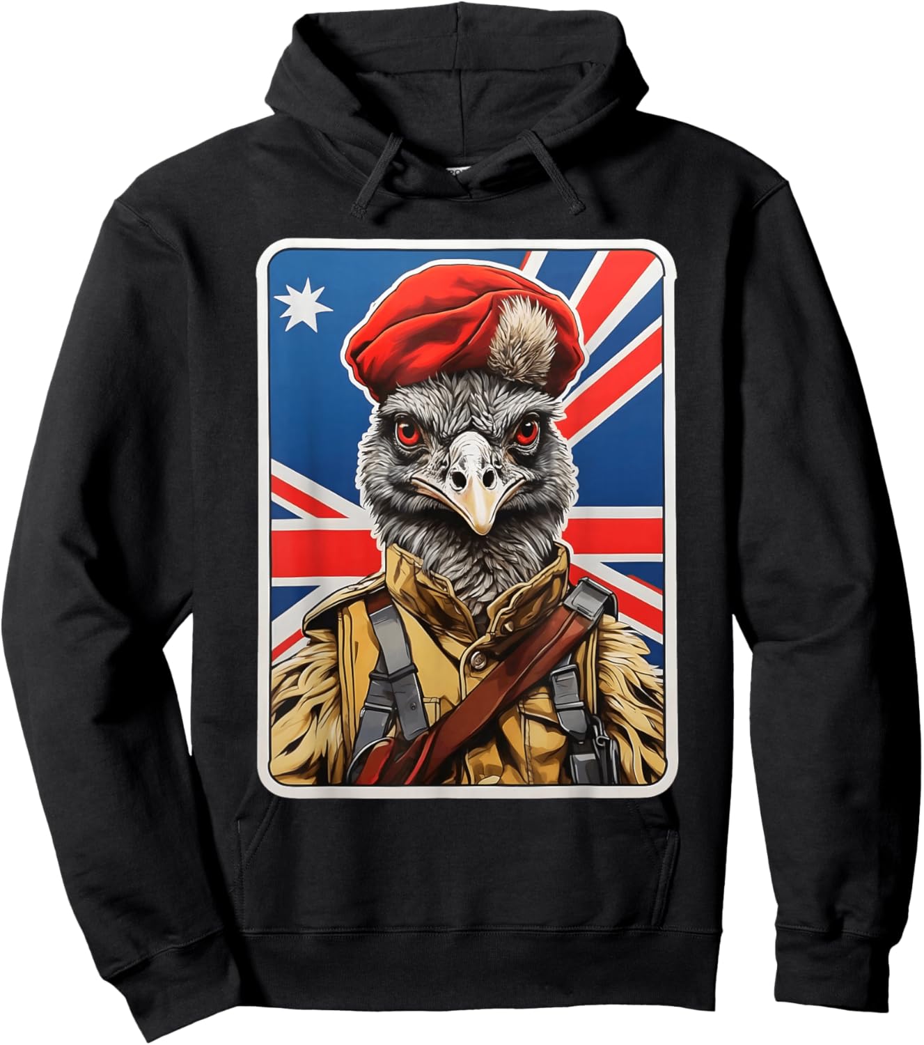 Emu War Hero Design - Emu in Military Uniform Hoodie - Hoodie | Black