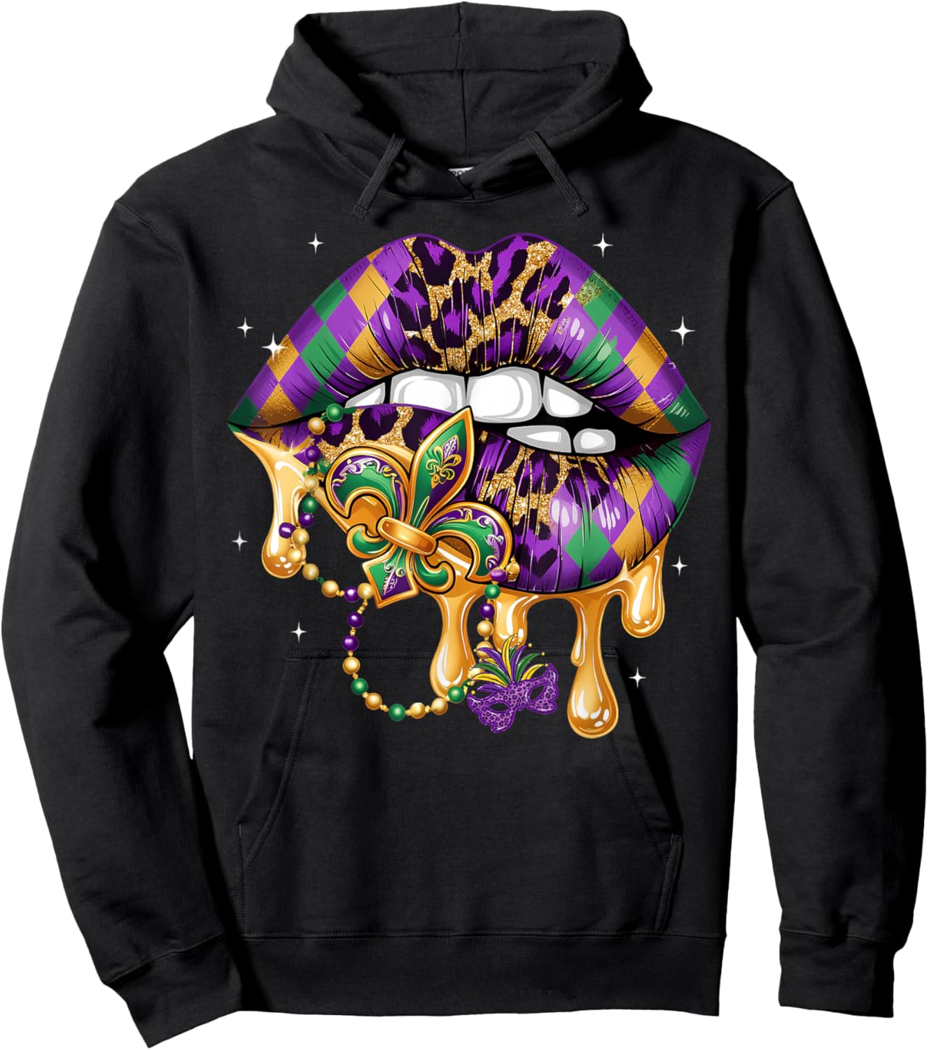 Mardi Gras Lip Women Girl Fleur De Lis Costume Funny Hoodie - Hoodie | Black